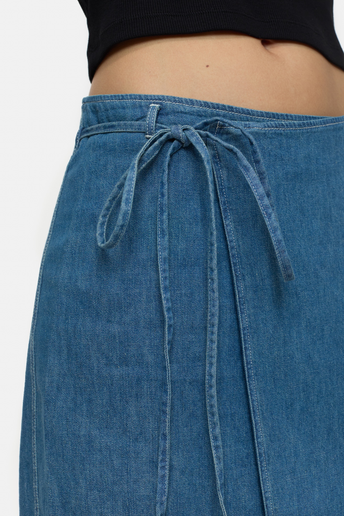 DENIM WRAP SKIRT MID BLUE 6