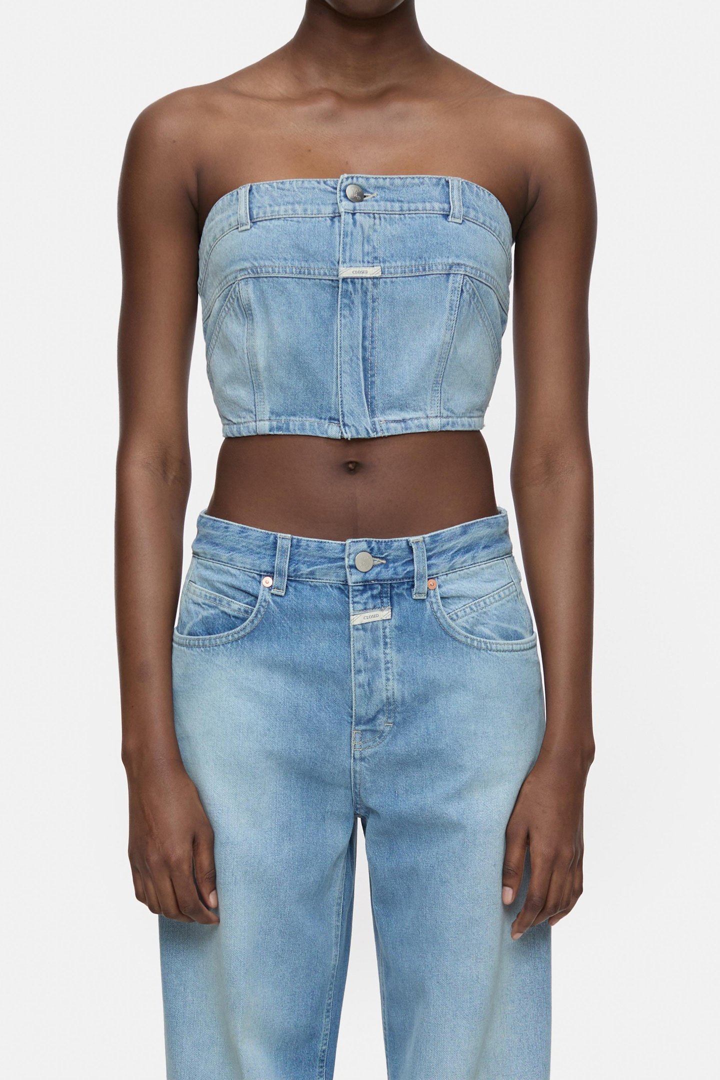 DENIM BUSTIER SHIRTS & BLOUSES MID BLUE 2
