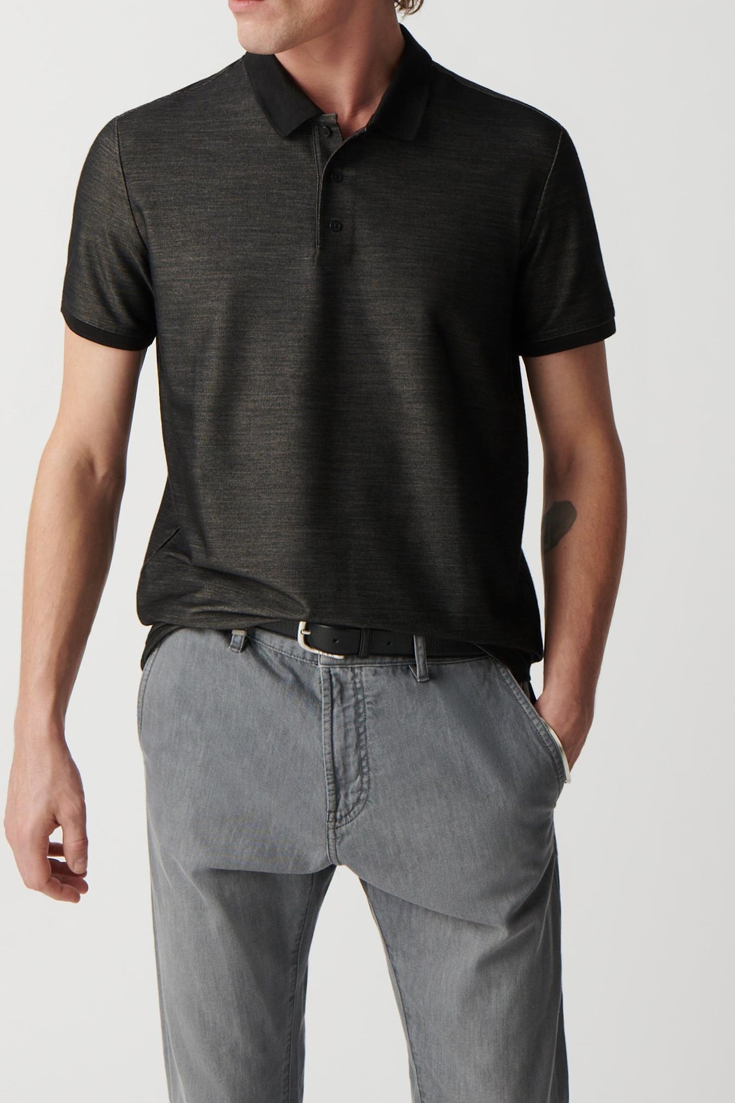 GREY SEAWOOL® SEMI-PLAIN KNIT POLO SHIRT 2