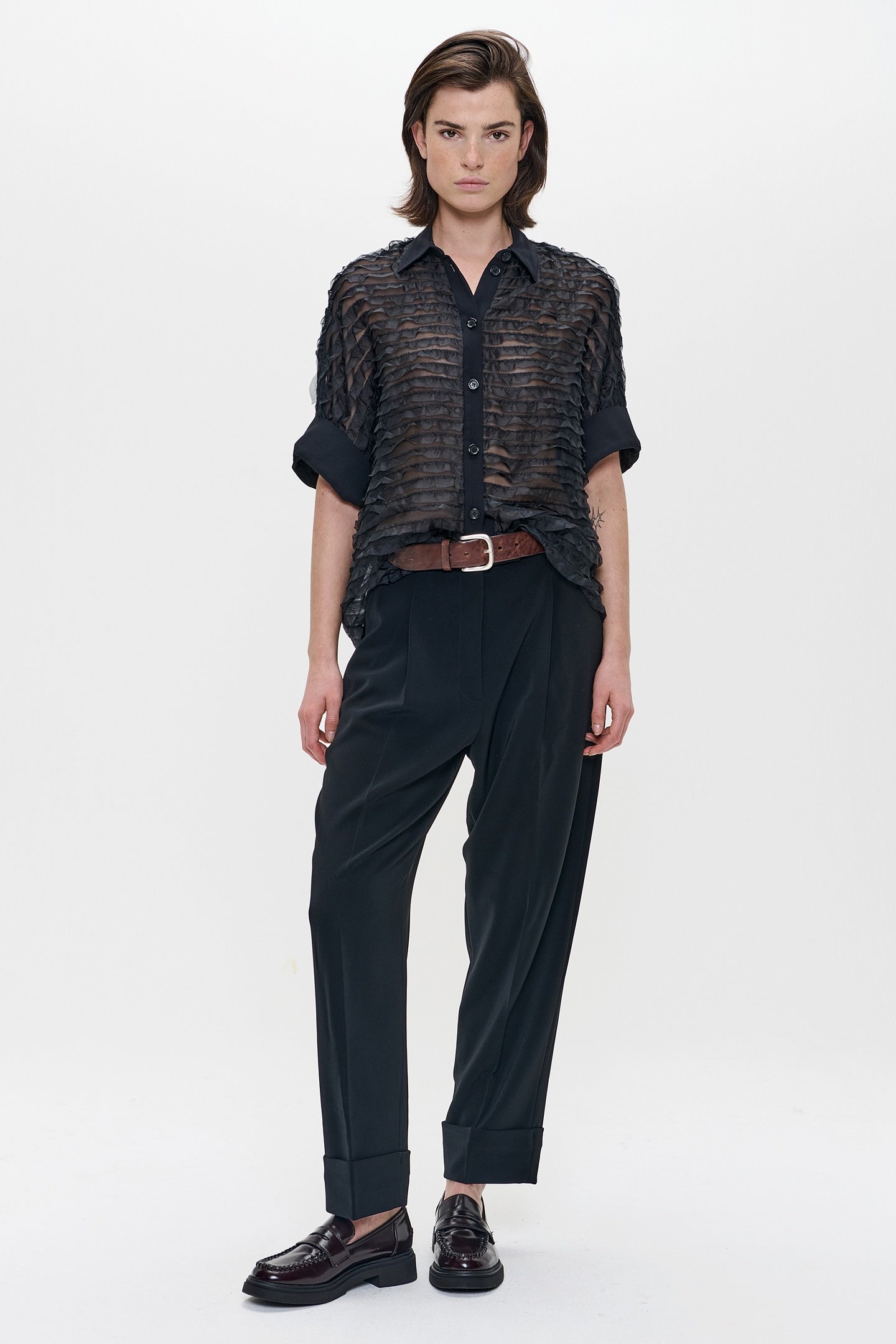 CHIFFON RUFFLE BLOUSE BLACK 2