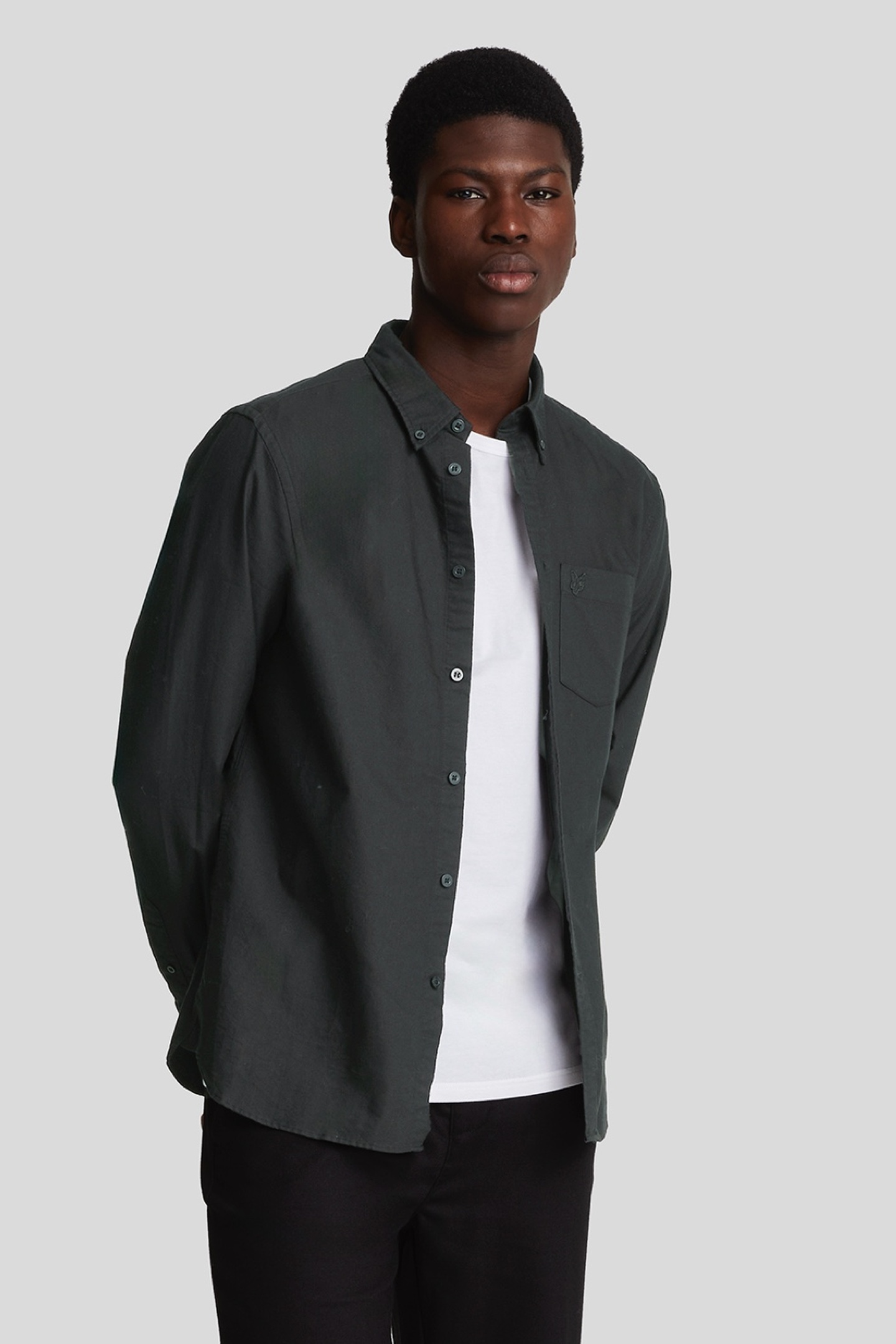 TONAL EAGLE PLAIN OXFORD SHIRT JET BLACK 1