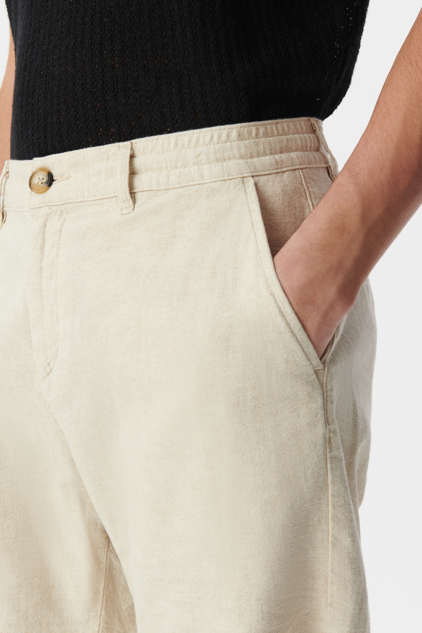 BEIGE LINEN AND COTTON BERMUDAS 5