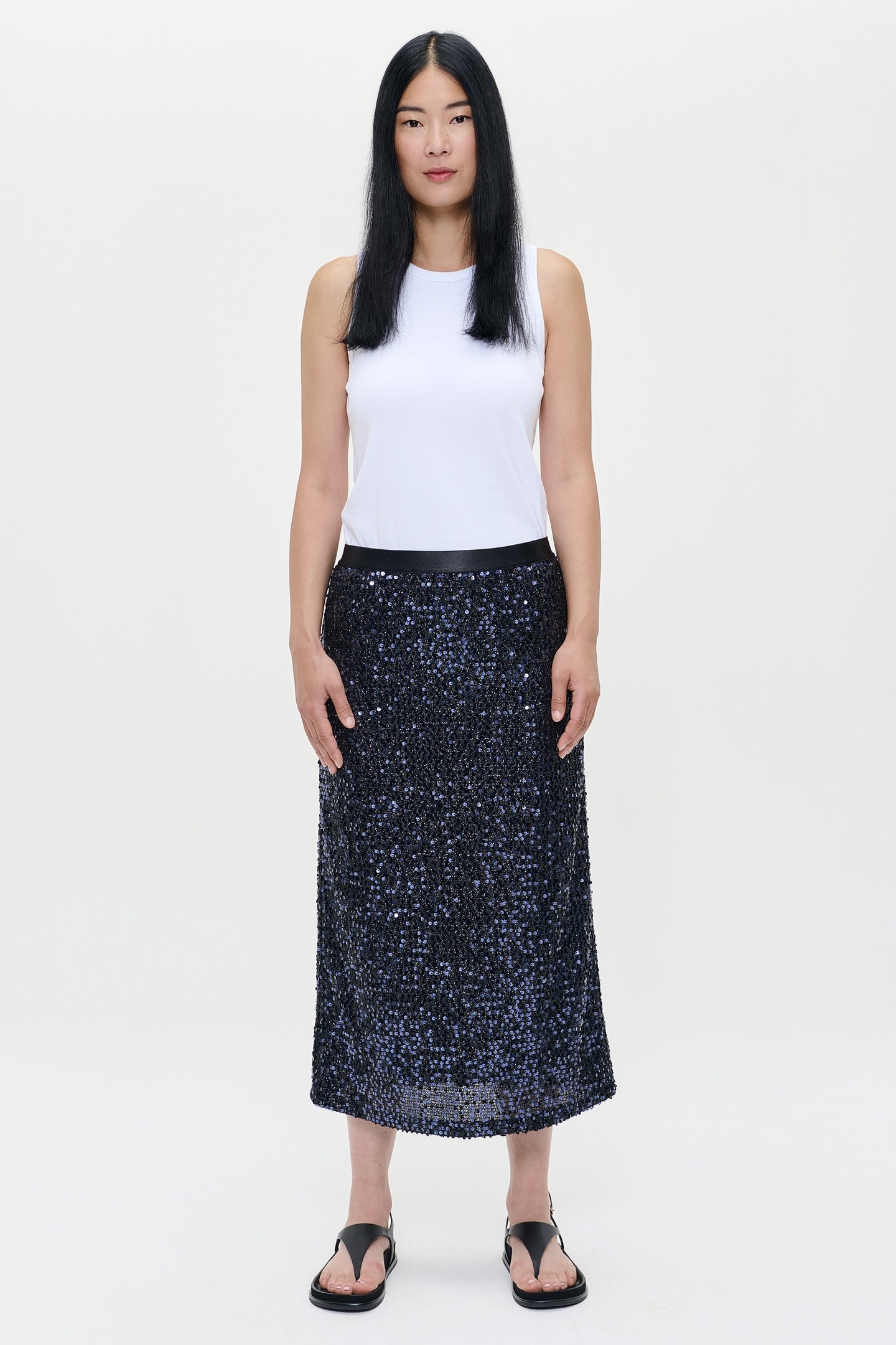 SEQUIN LONG STRAIGHT SKIRT MIDNIGHT BLUE 1