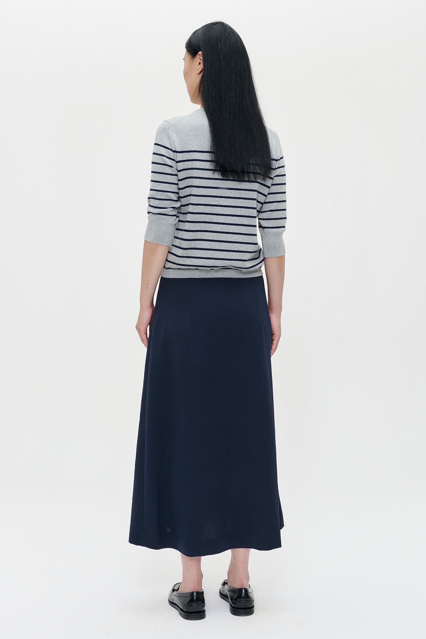 CASHMERE SHORT SLEEVE TOP GREY/MIDNIGHT STRIPE 3