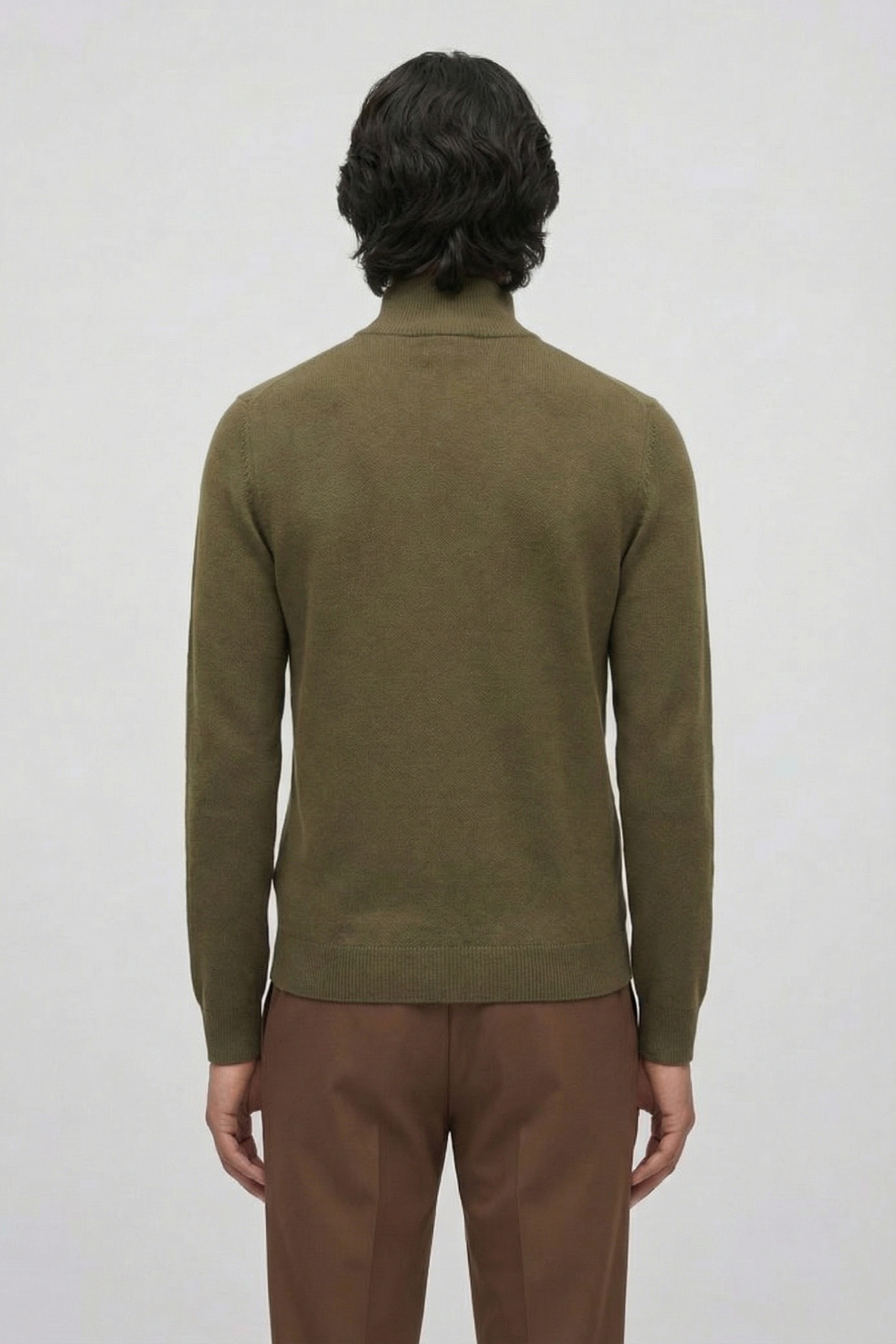 ZIPPED HIGH NECK COTTON SWEATER OLIVE 2