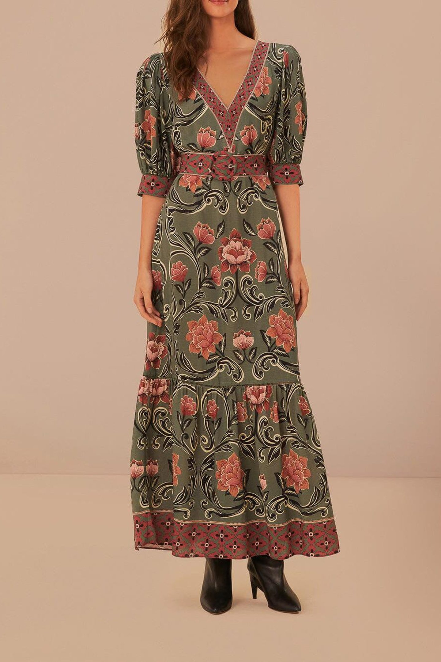 ARABESQUE FLORAL GREEN MAXI DRESS 2