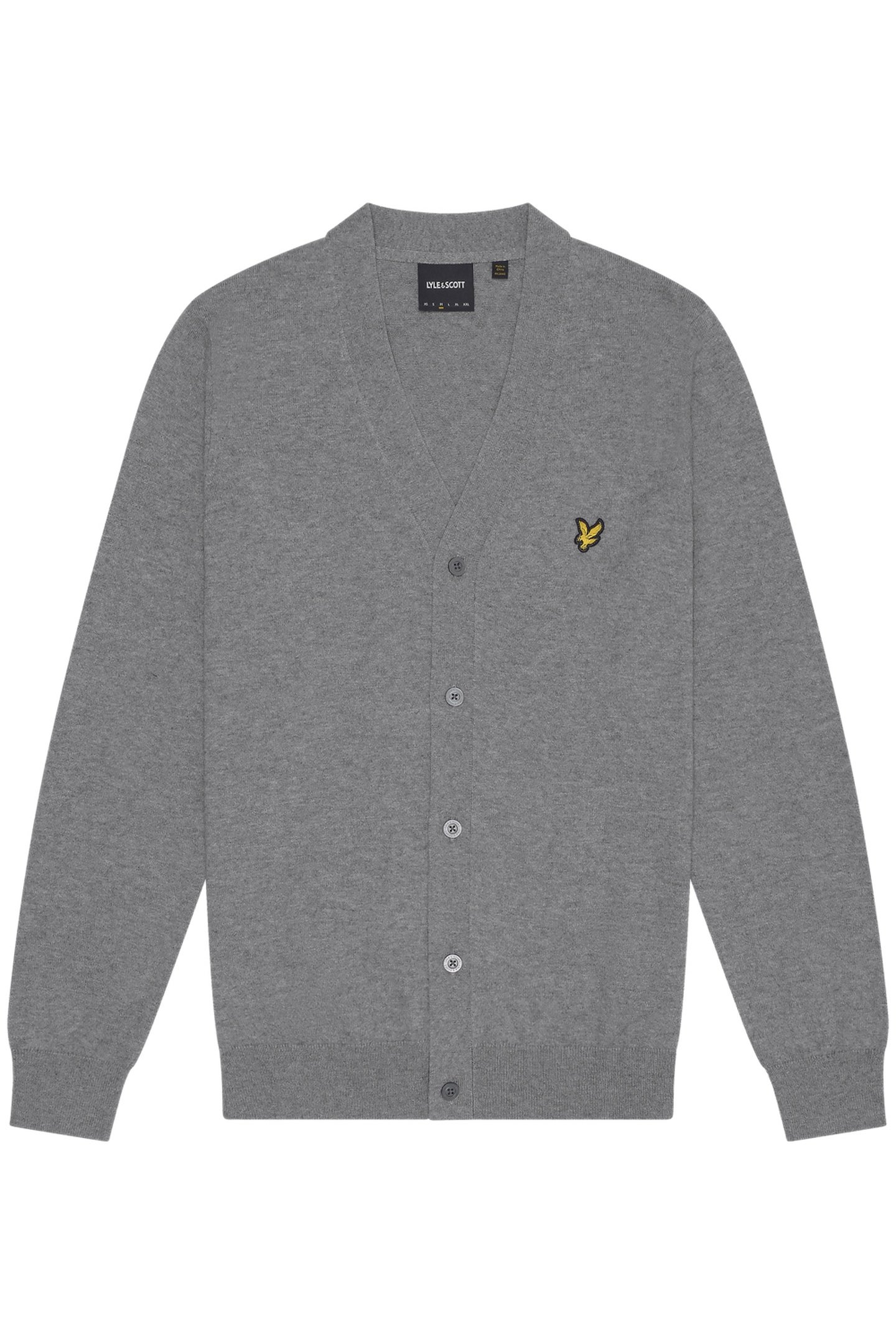 COTTON MERINO V NECK CARDIGAN MID GREY MARL 1