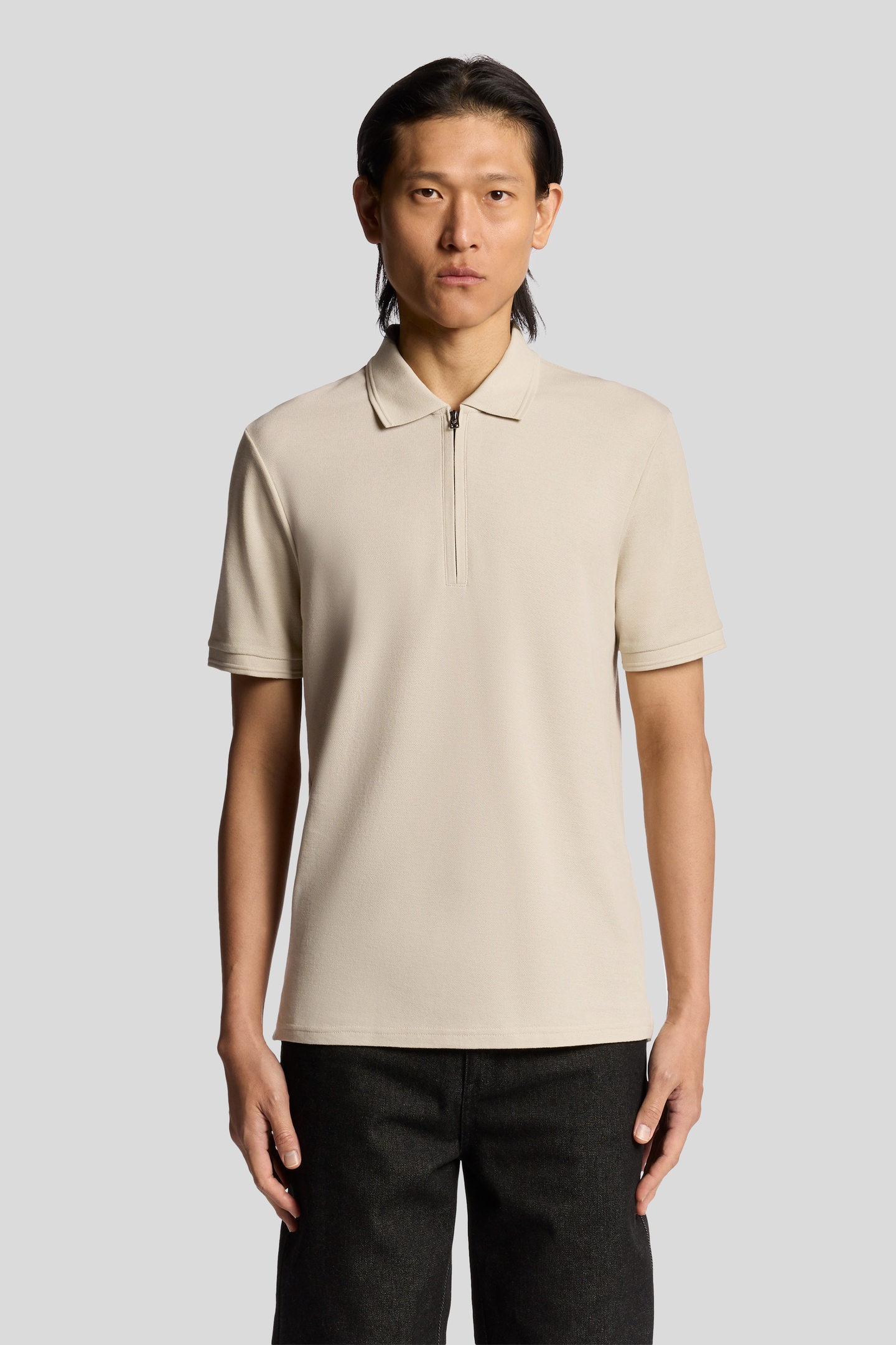 OTTOMAN HALF ZIP POLO SHIRT GREY TAUPE 2