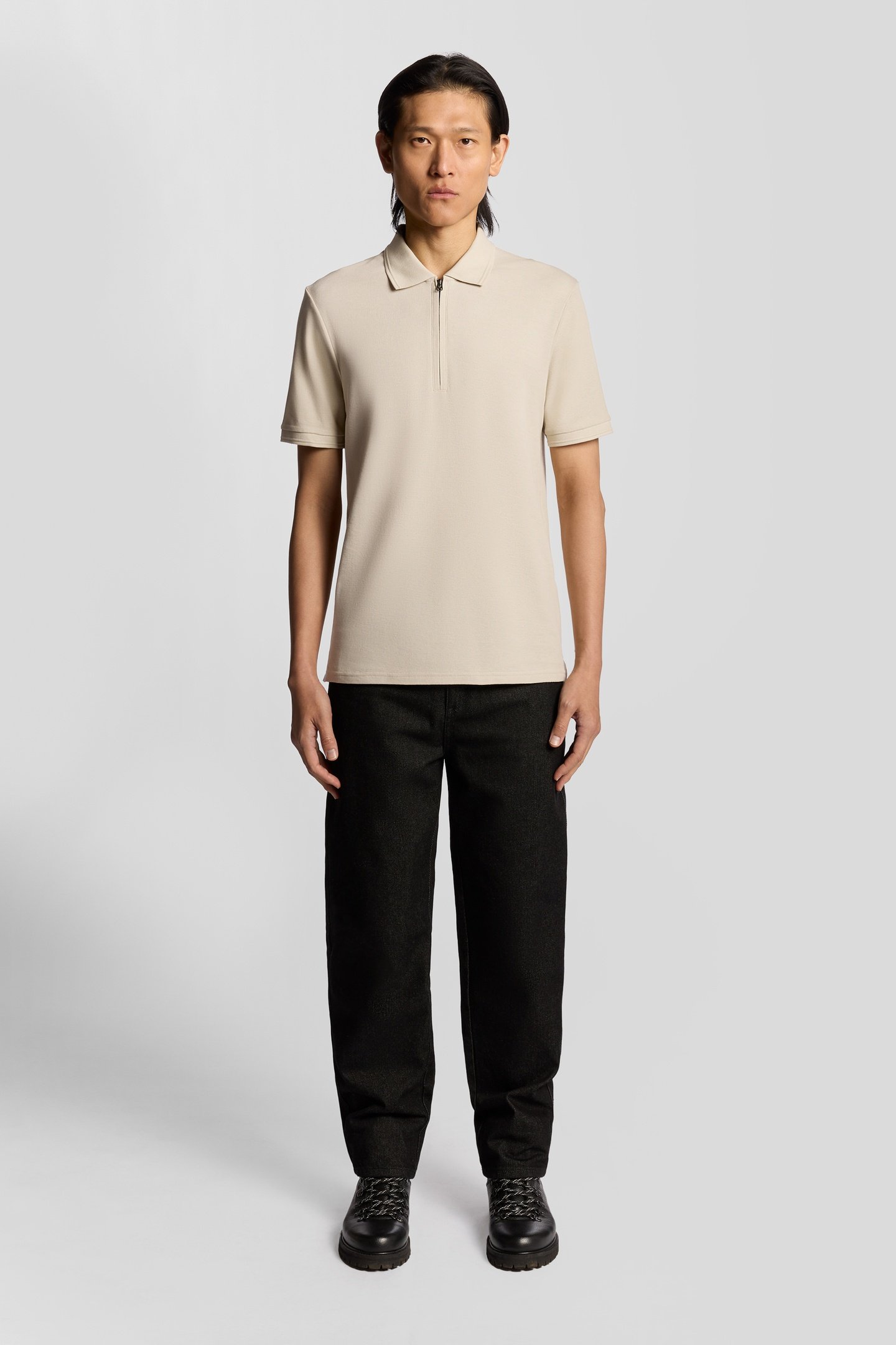 OTTOMAN HALF ZIP POLO SHIRT GREY TAUPE by Lyle & Scott