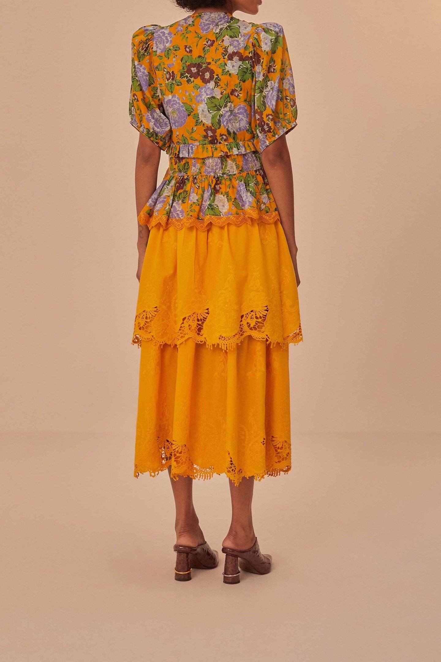 MUSTARD YELLOW TIERED LACE MIDI SKIRT 4