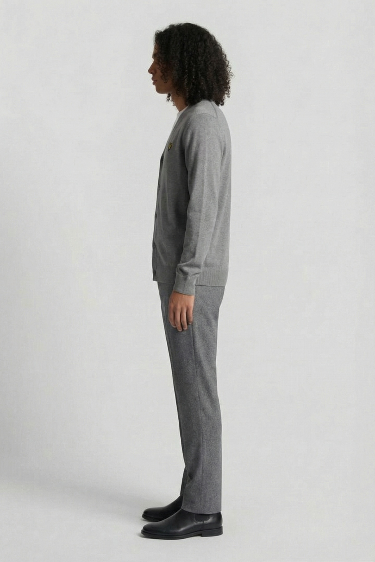 COTTON MERINO V NECK CARDIGAN MID GREY MARL 4