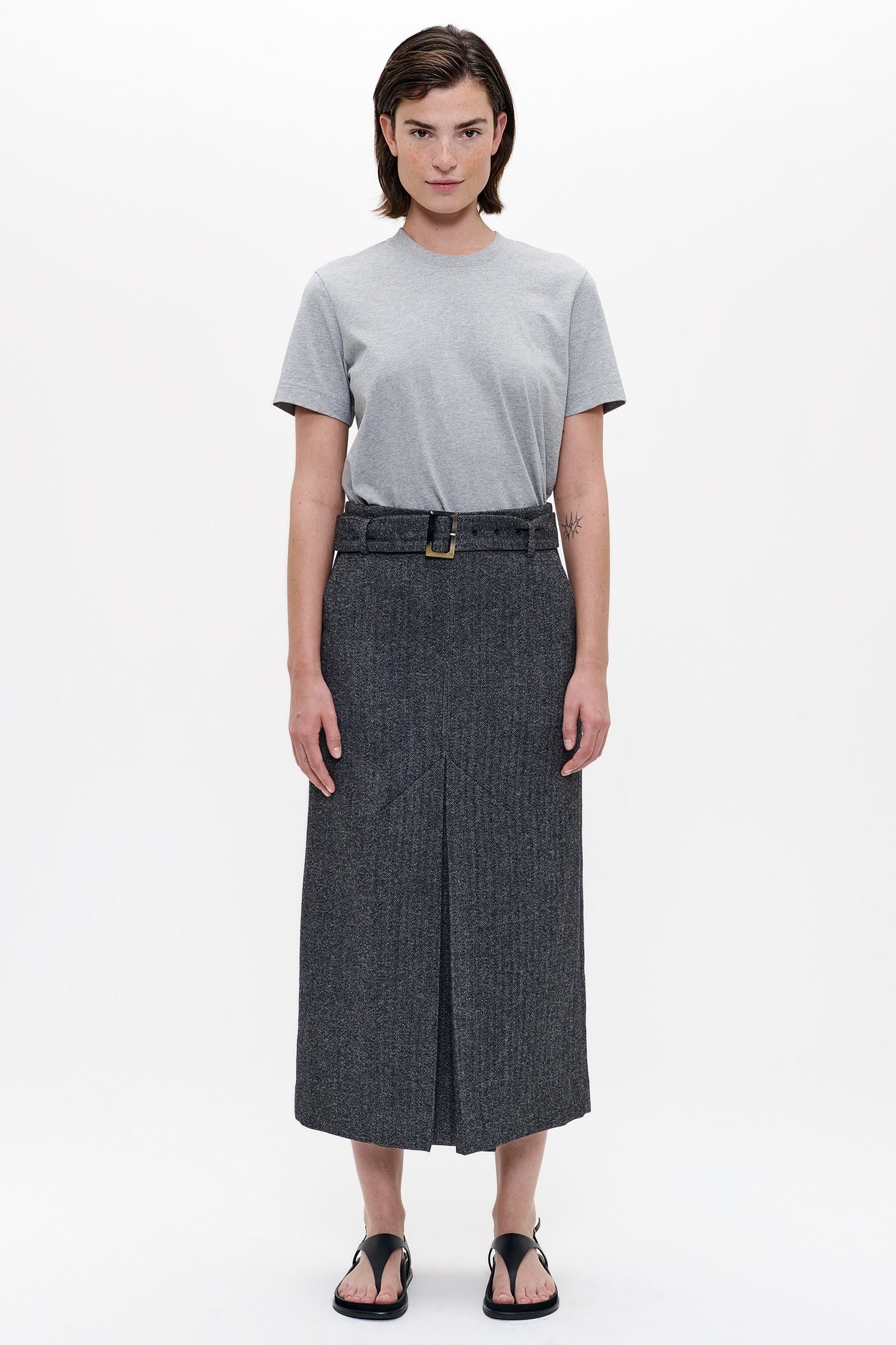 WOOL HERRINGBONE LONG SKIRT BLACK 4