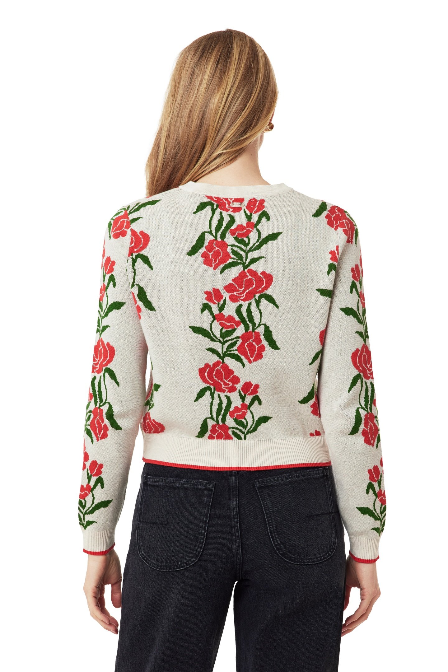 CREW NECK CARDIGAN WHITECAP GRAY/POINSETTIA/GARDEN GREEN 3