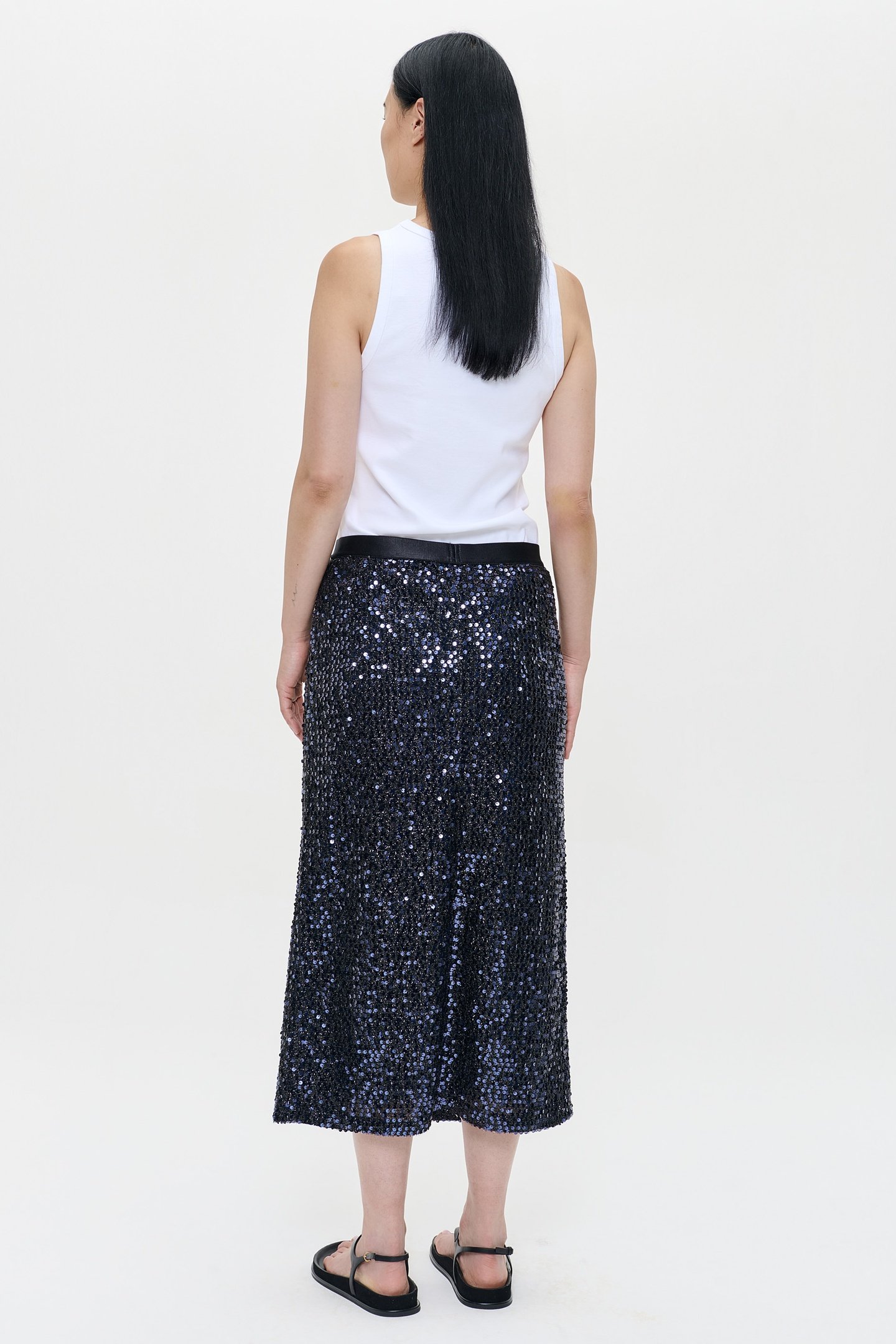 SEQUIN LONG STRAIGHT SKIRT MIDNIGHT BLUE 4