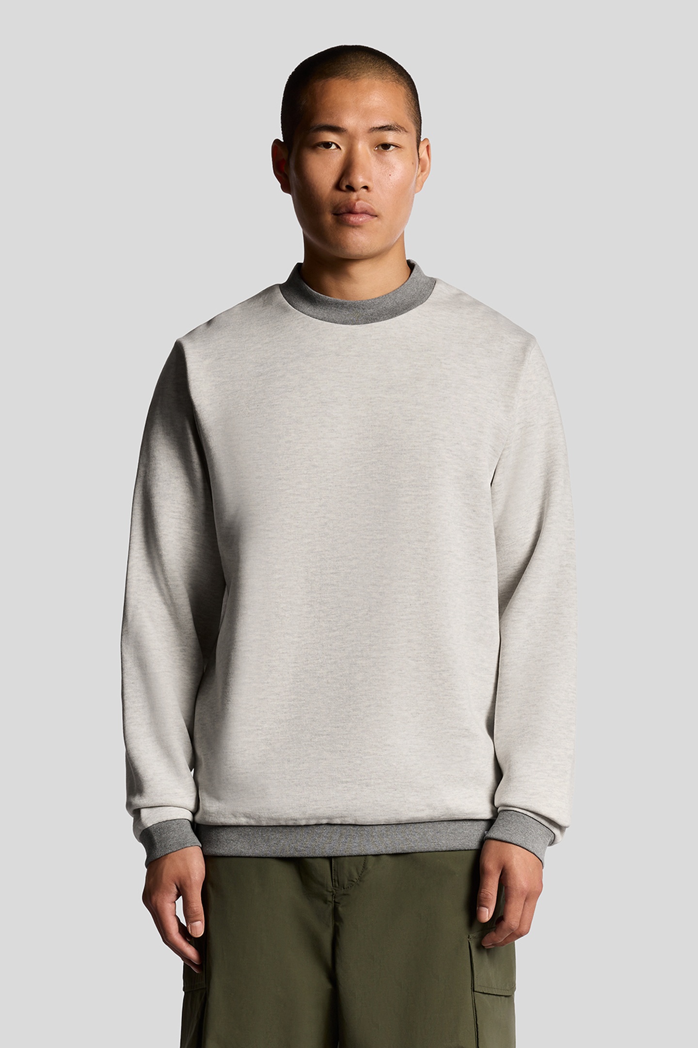 HALF RAGLAN CREW NECK SWEATSHIRT LIGHT GREY MARL 1