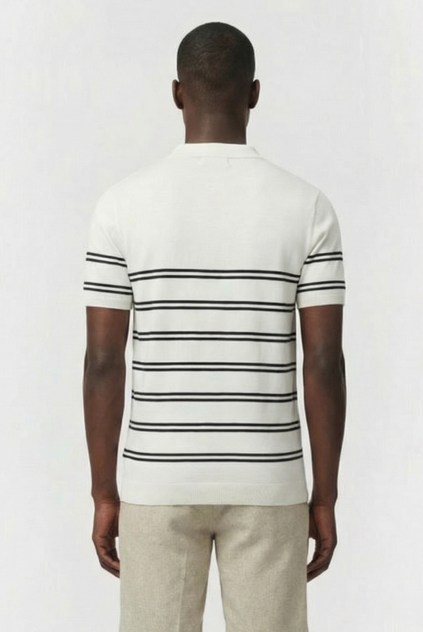 LUX TROPHY STRIPE SHORT SLEEVE ECRU/MARINE 2