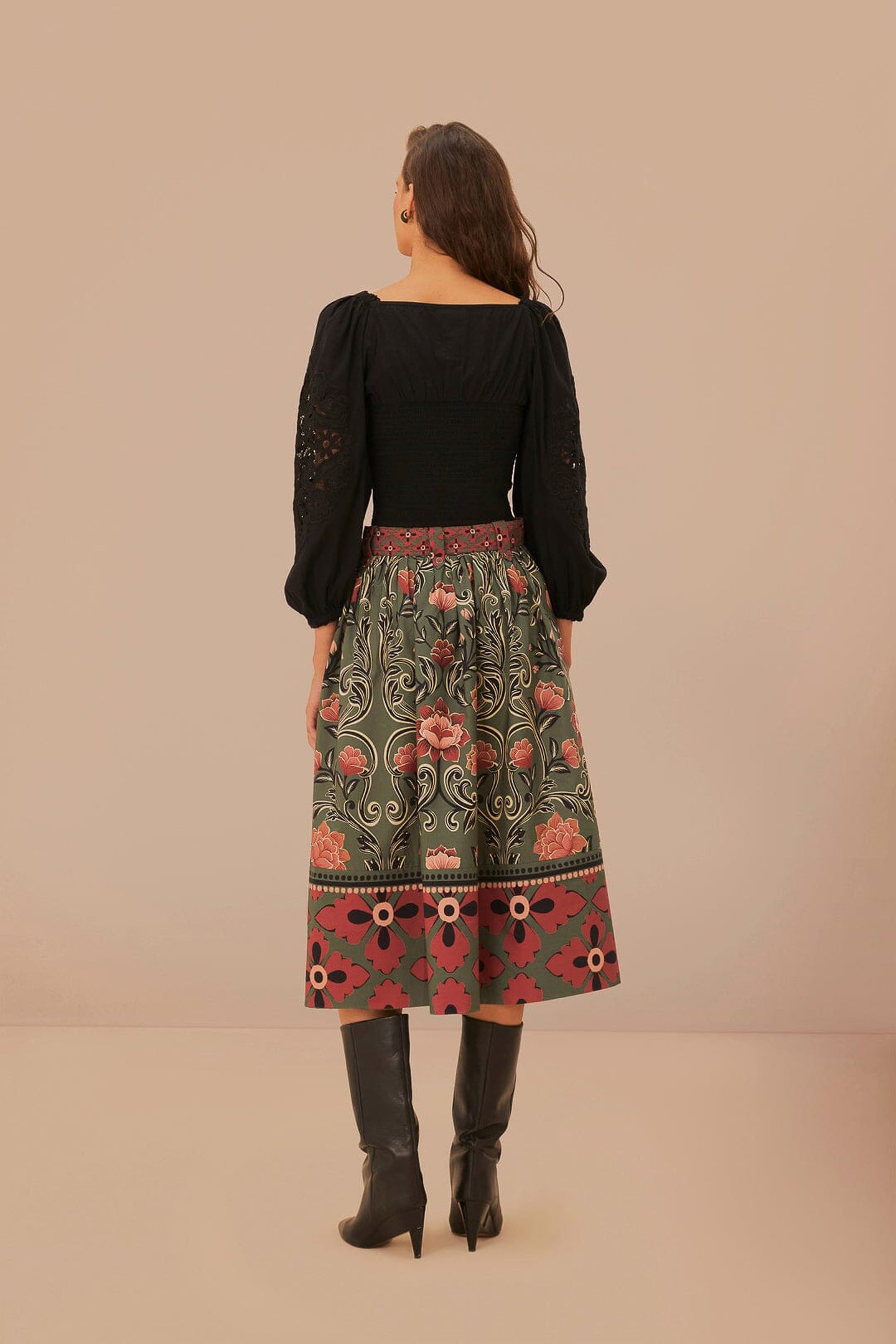 ARABESQUE FLORAL GREEN BUTTONS MIDI SKIRT 3