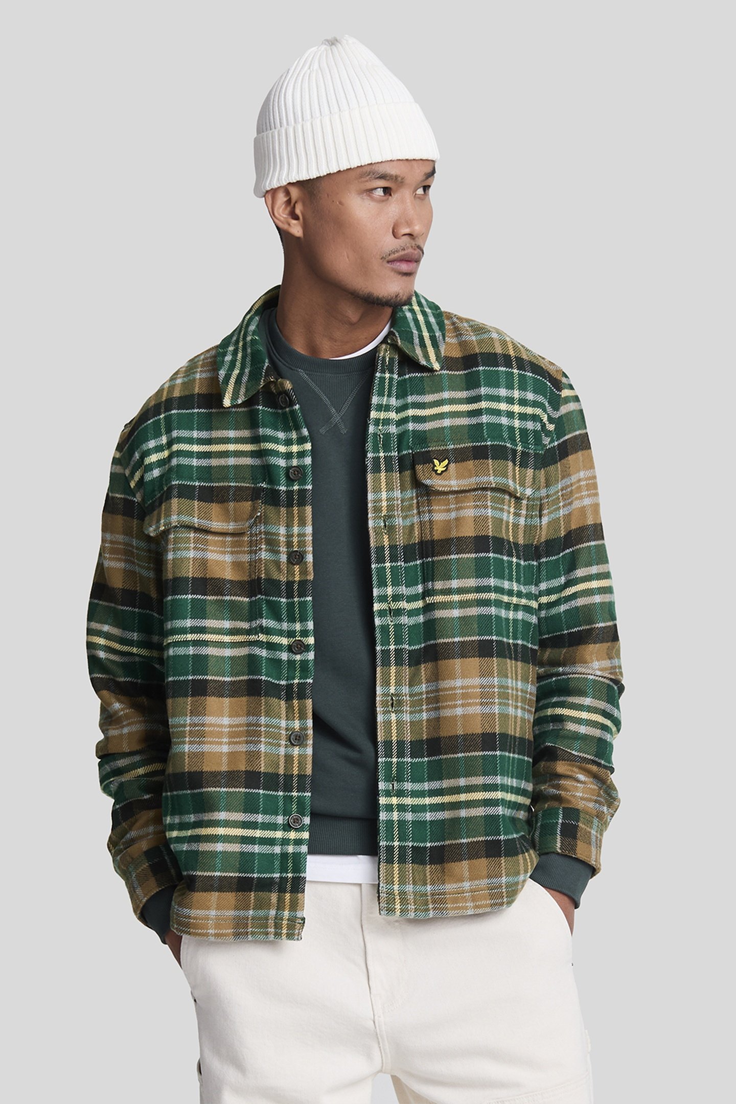 CHECK FLANNEL OVERSHIRT ARGYLE TEAL/HERITAGE TAUPE 1
