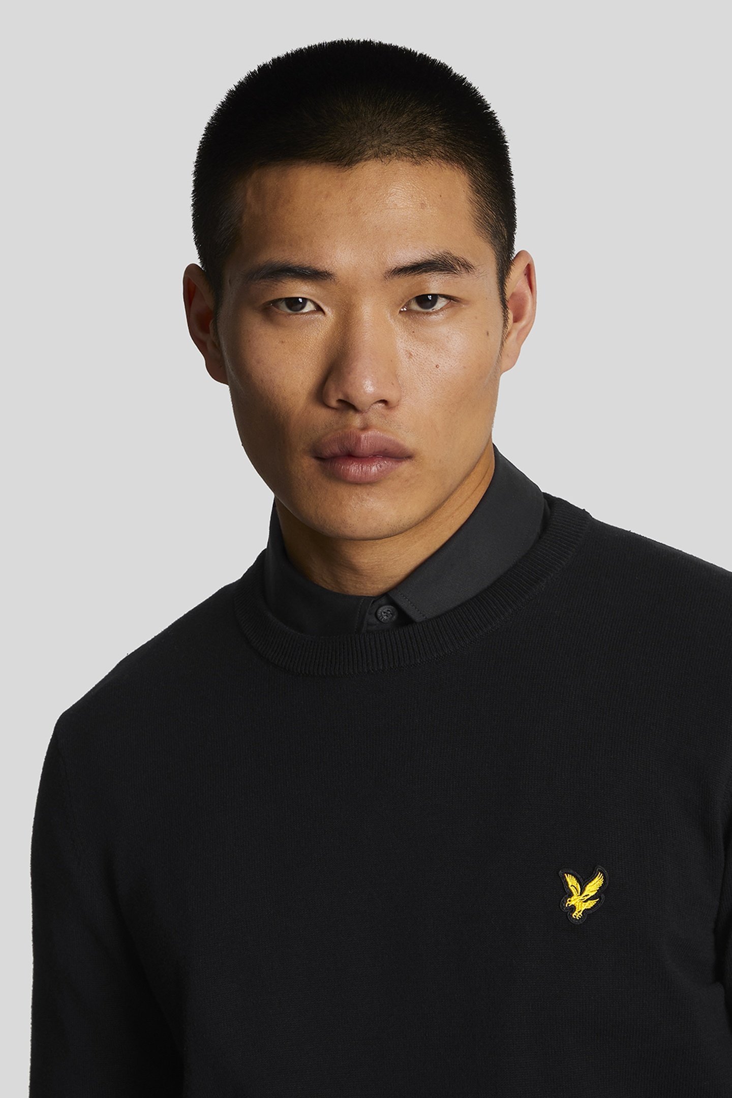 COTTON CREW NECK JUMPER JET BLACK 1