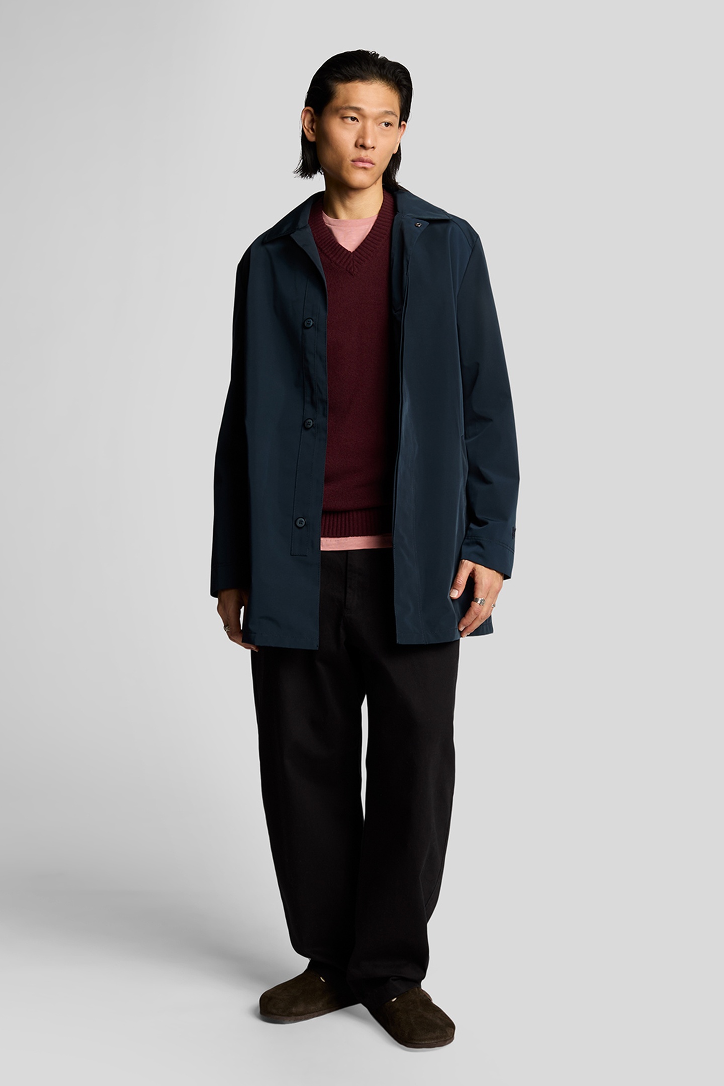 SADDLE SLEEVE V NECK JUMPER BURGUNDY HEATHER by Lyle & Scott