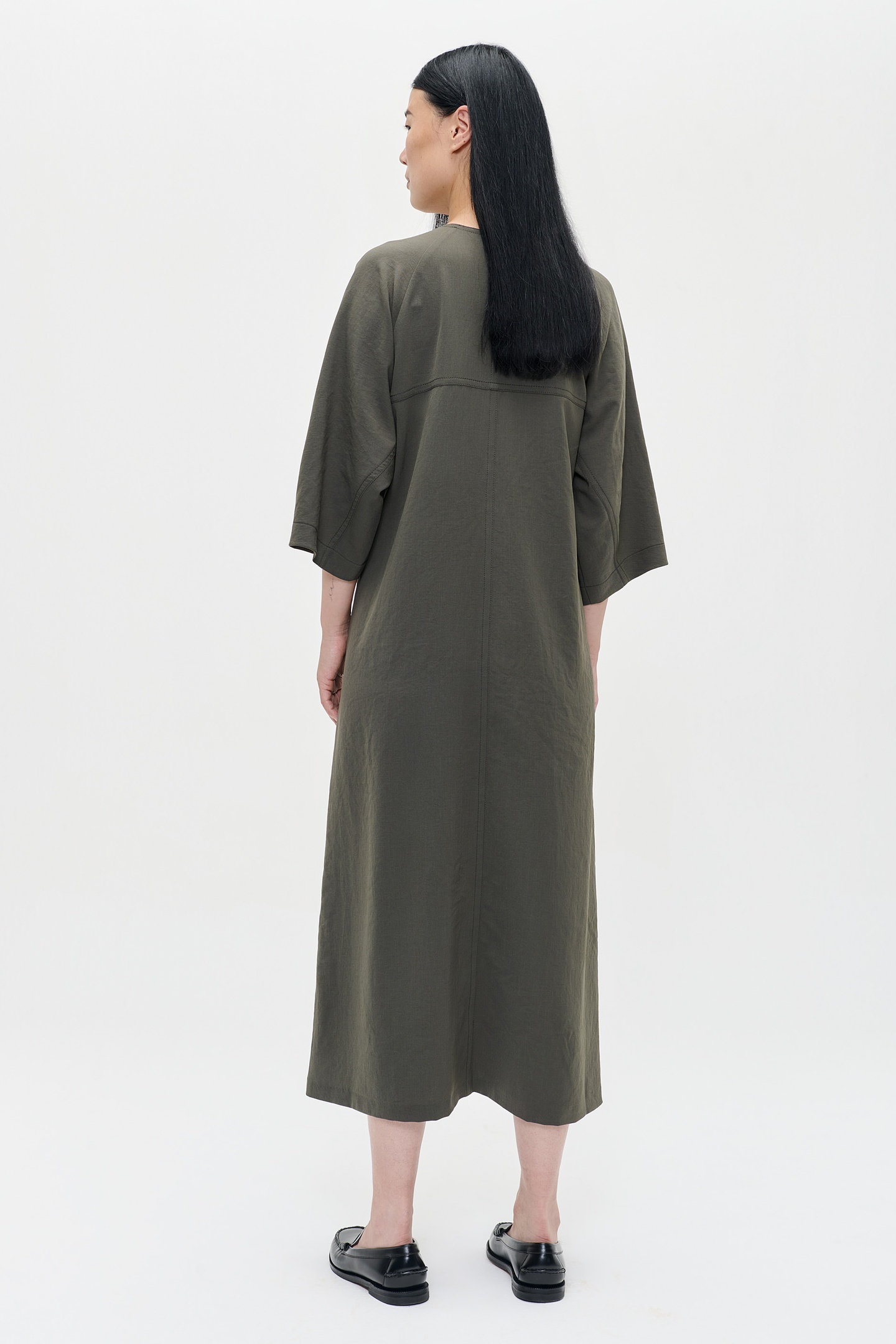 JAPANESE CREPE V-NECK DRESS GREEN KELP 4