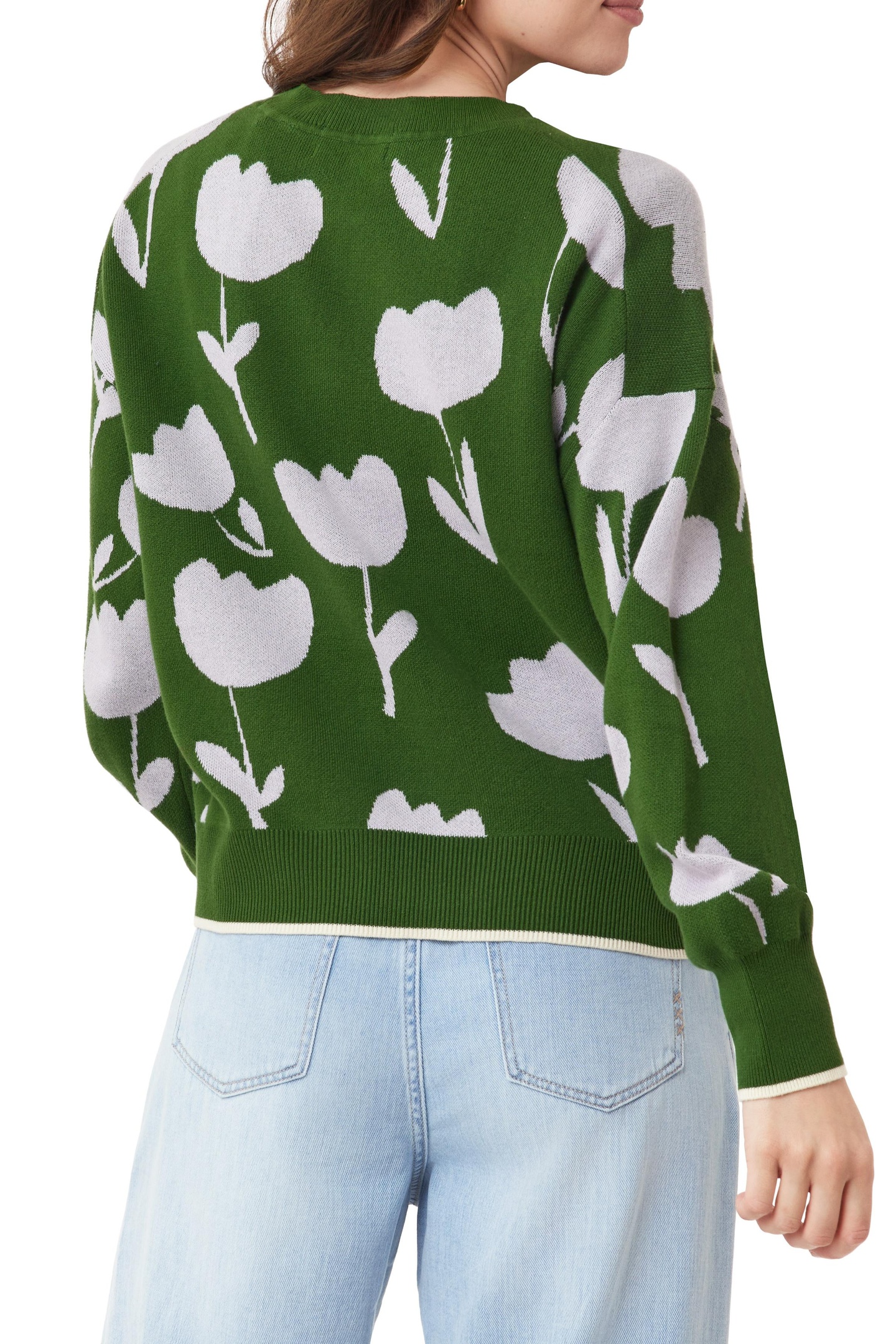 CREW NECK PULLOVER GREEN MOSS TOSSED TULIPS 6