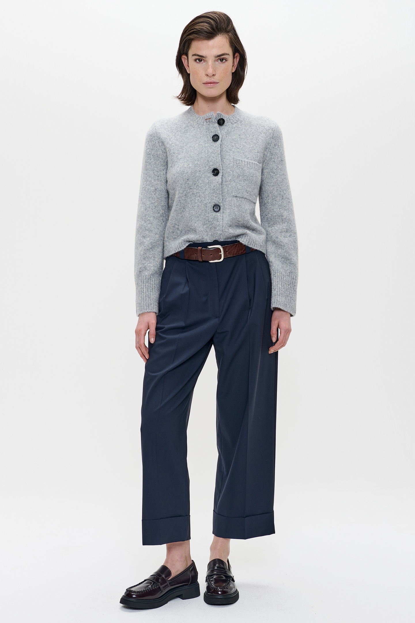 WOOL CROPPED CARDIGAN LIGHT GREY MELANGE 2