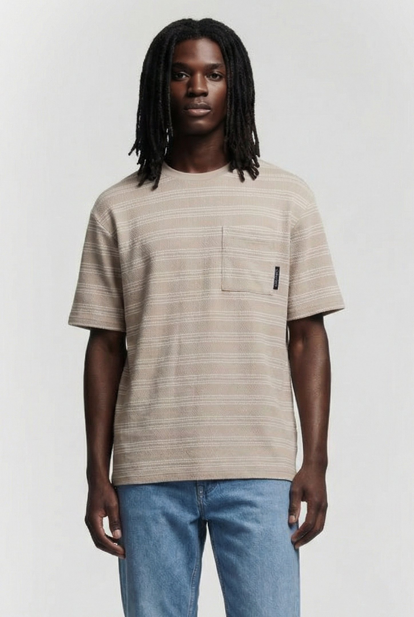 SS STRIPE JACQUARD PLAZA TAUPE by Calvin Klein