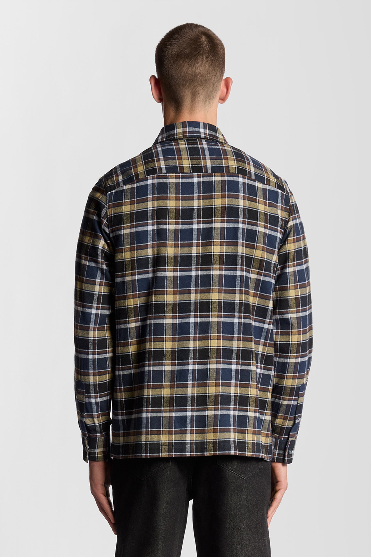 BRUSHED COTTON CHECK SHIRT BLUE NIGHT/GREEN TAN 2
