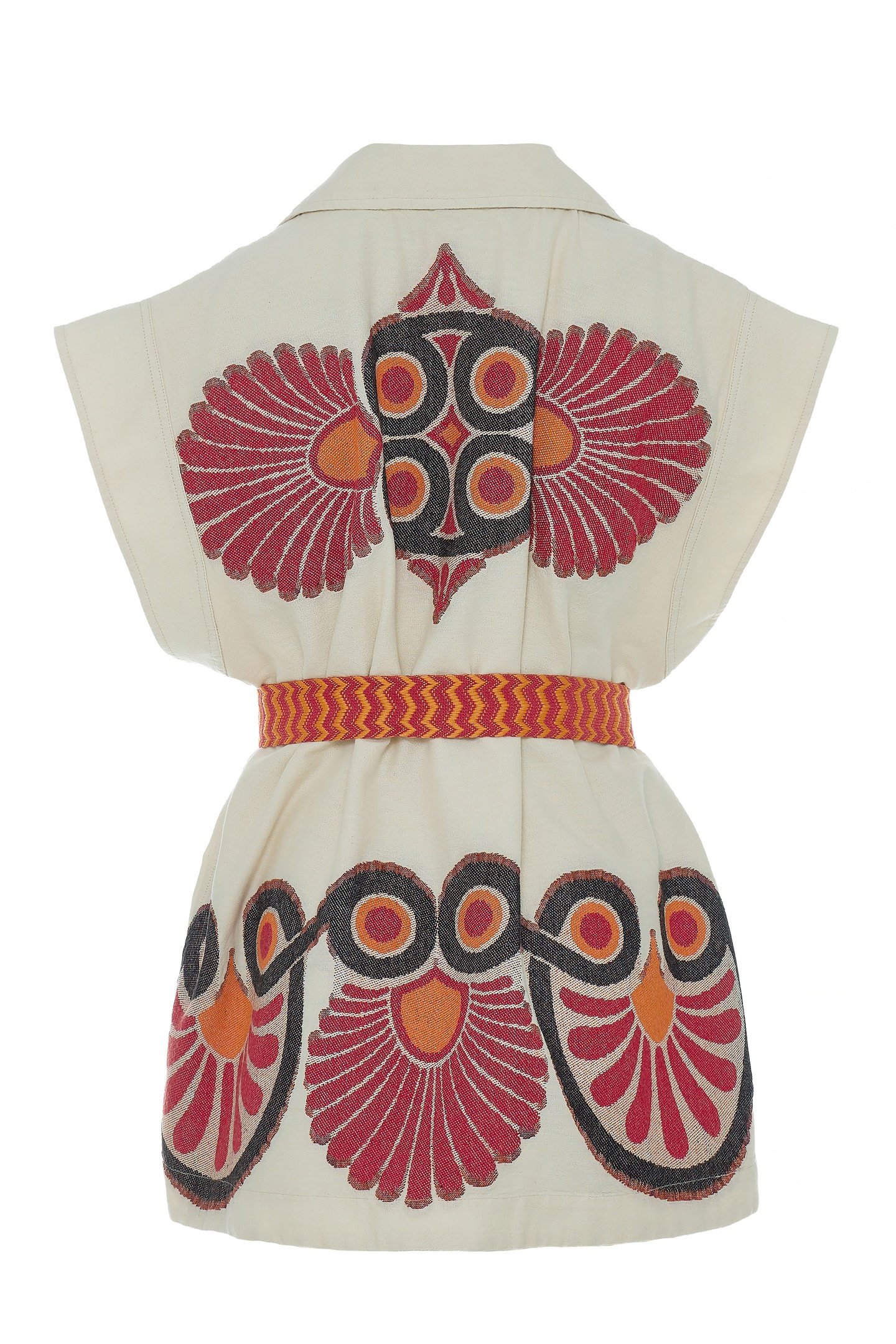 LAUGH VEST JACKET JACQUARD WITH BELT RED ORANGE 2