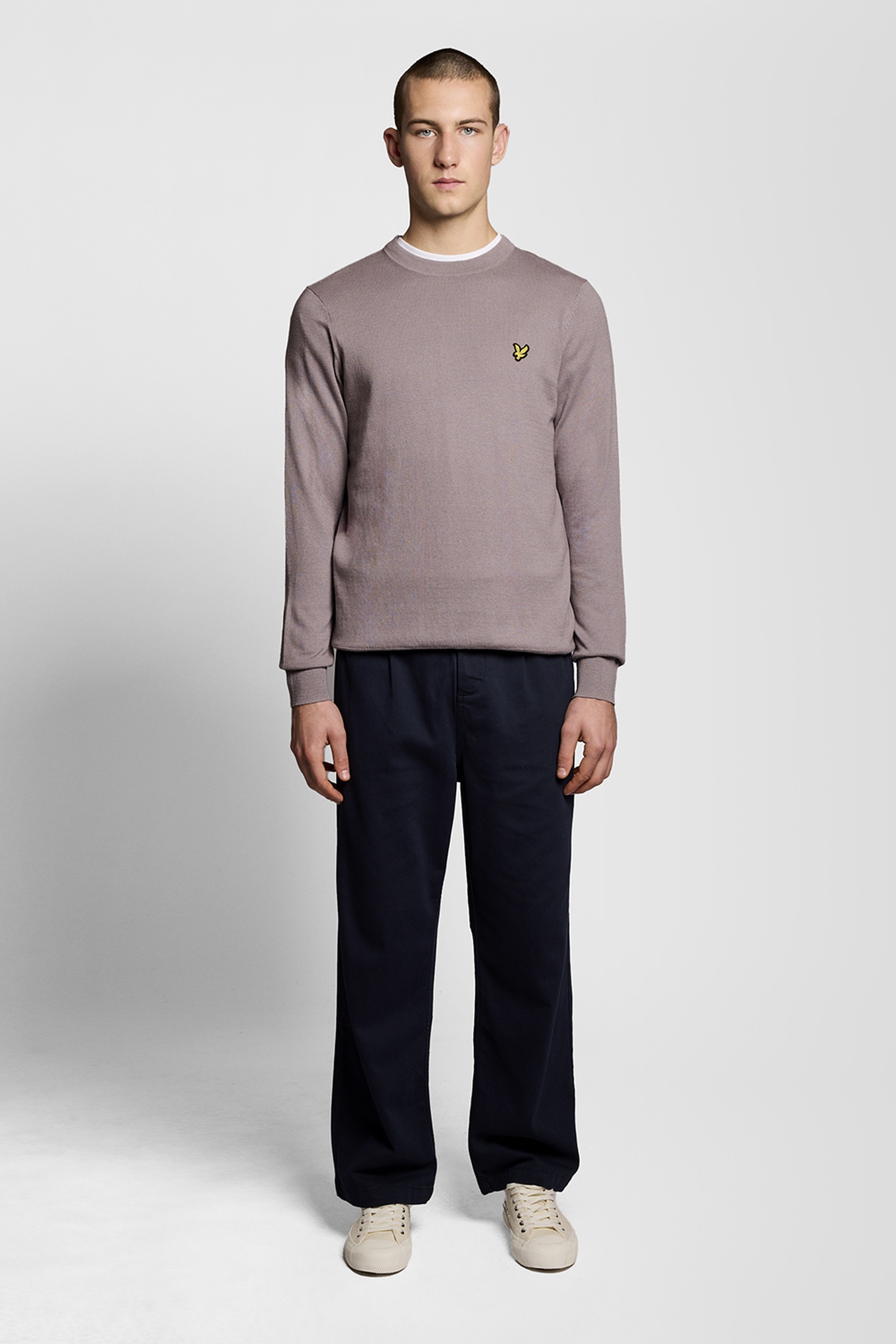 COTTON MERINO CREW NECK JUMPER GULL GREY 1