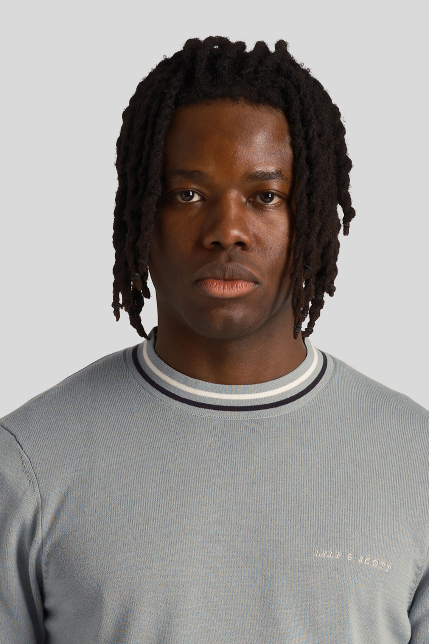 TIPPED CREW NECK JUMPER SLATE BLUE 4