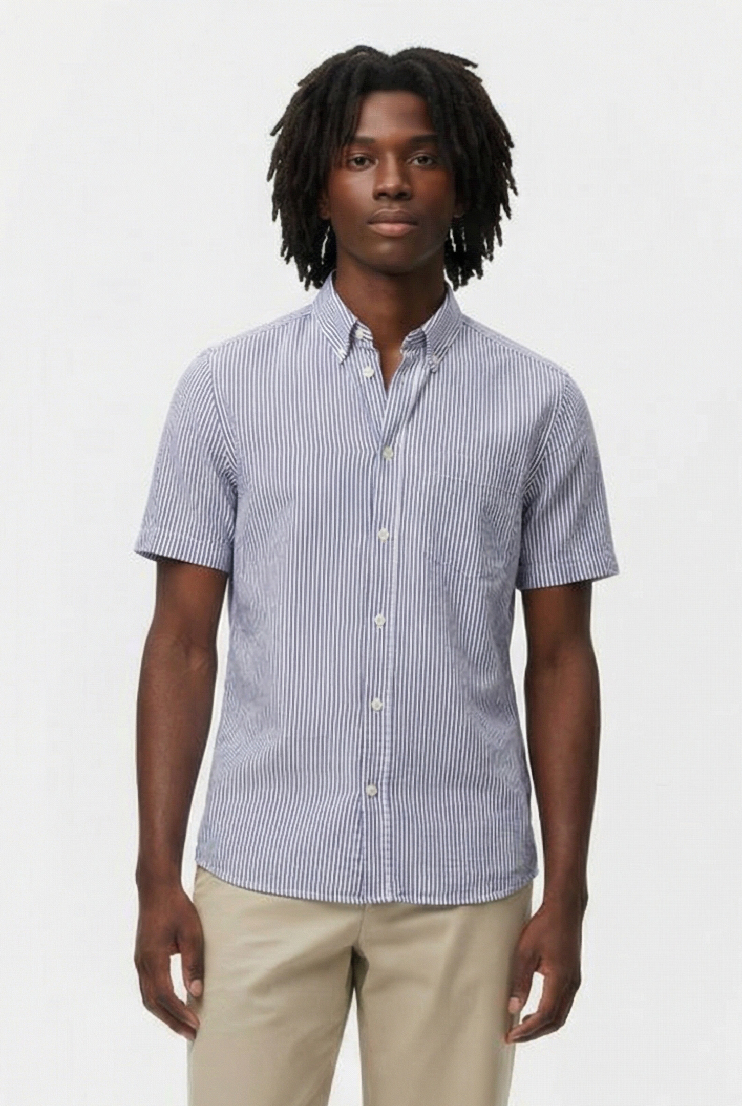 SEERSUCKER POCKET STRIPE SHORT SLEEVE SHIRT MARINE 1