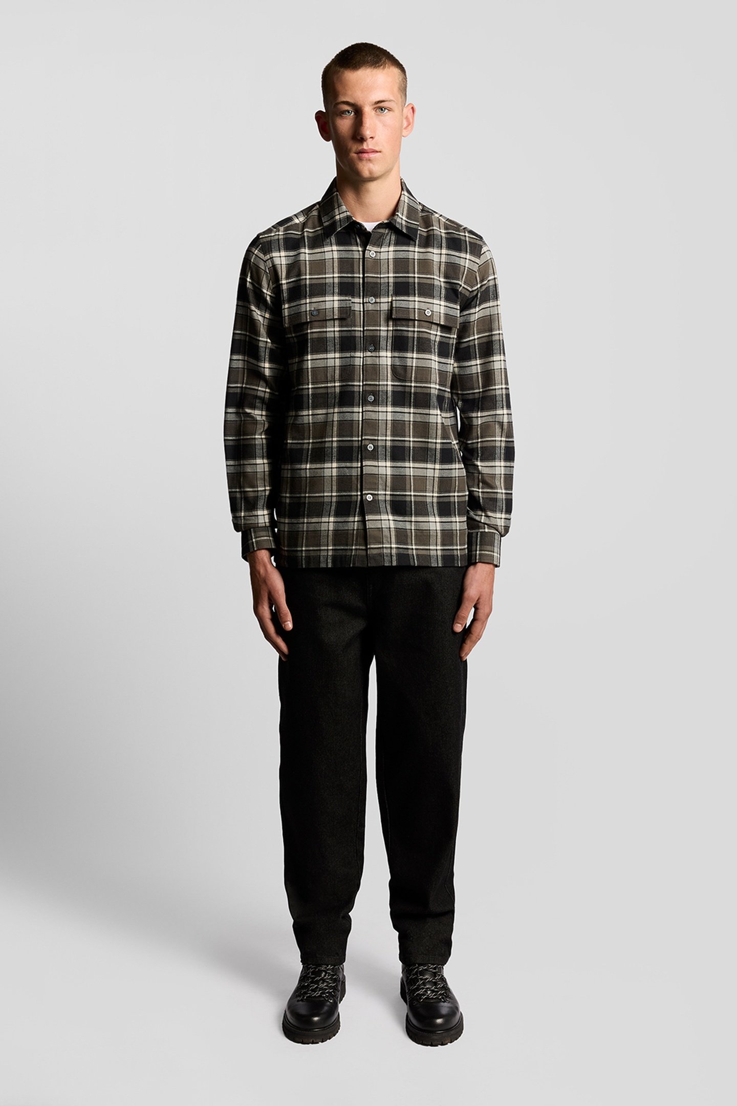 BRUSHED COTTON CHECK SHIRT JET BLACK/LIMESTONE 1