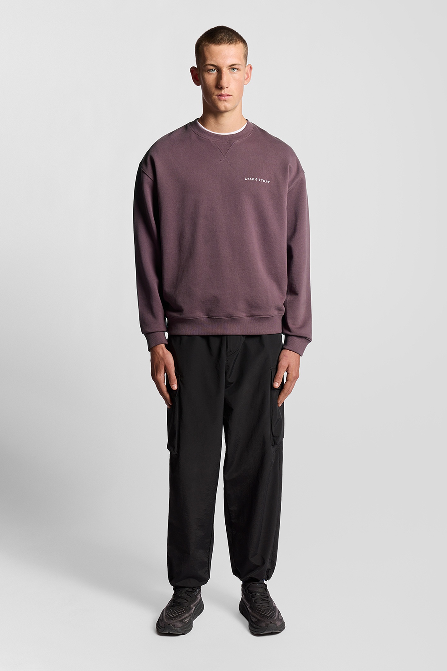 SCRIPT BRUSHBACK CREW NECK SWEATSHIRT DUSKY MAROON 1