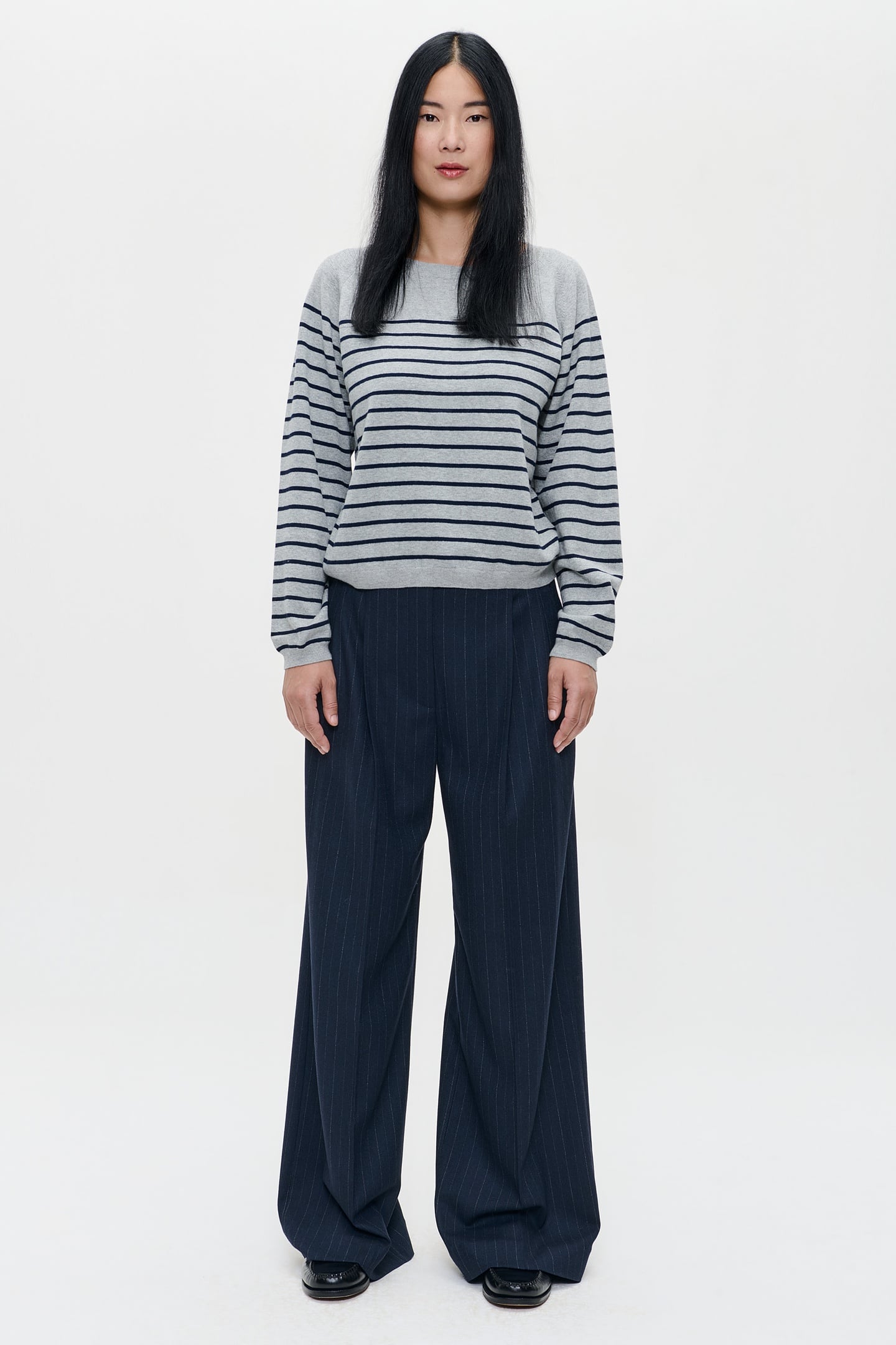 CASHMERE BOATNECK TOP GREY/MIDNIGHT STRIPE 2