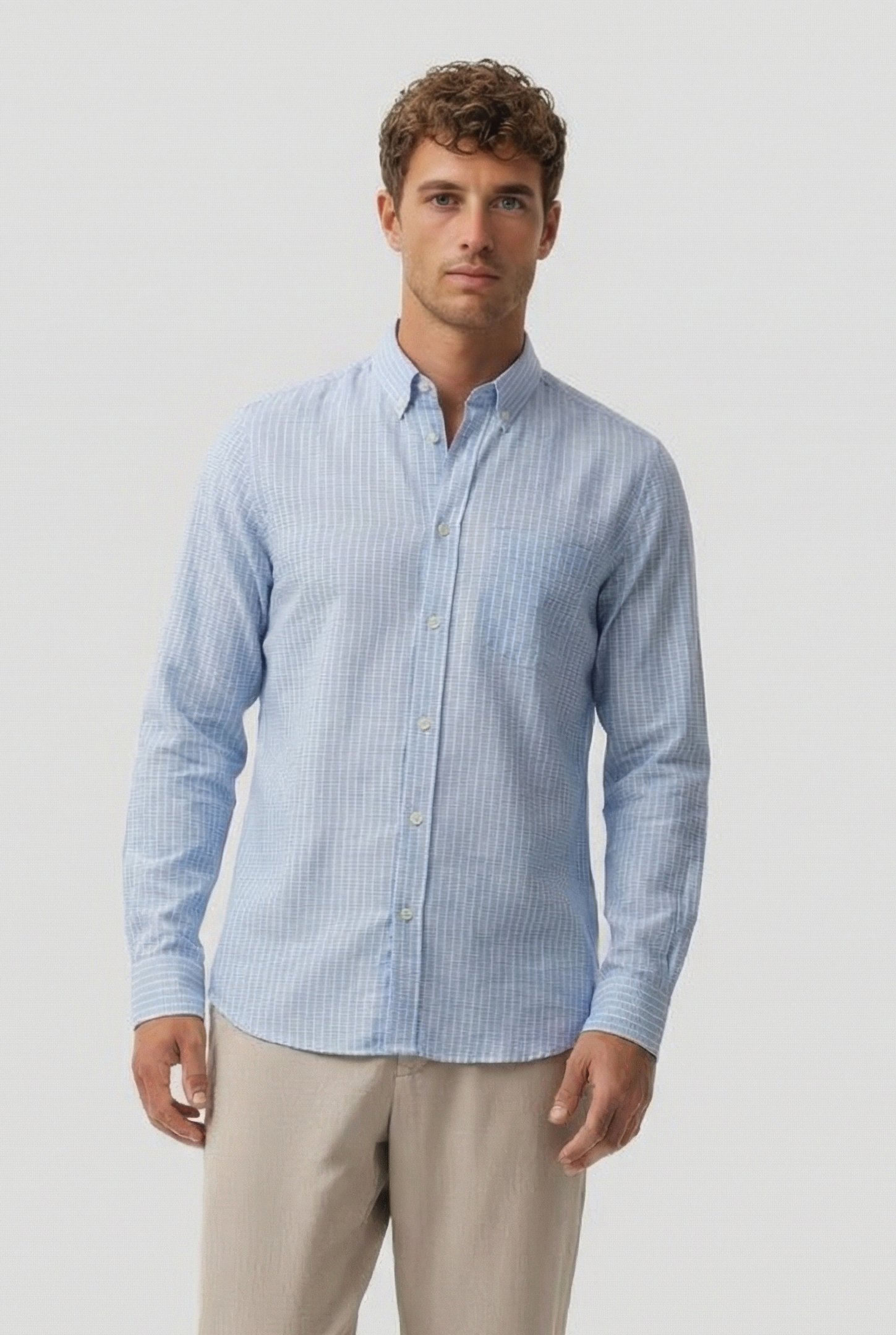 LINEN CHECK LONG SLEEVE SOFT BLUE CHECK 1