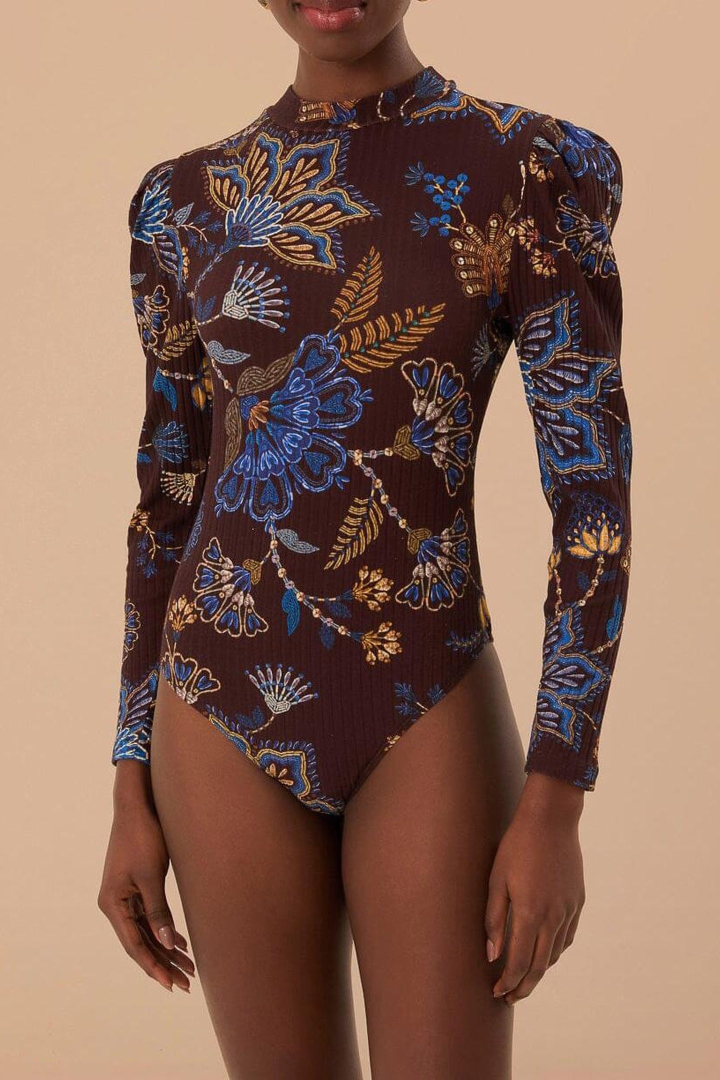 EMBROIDERED GARDEN BROWN BODYSUIT 1