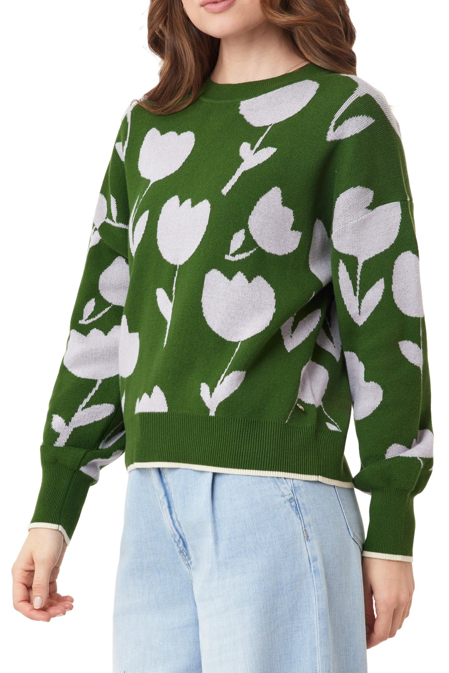 CREW NECK PULLOVER GREEN MOSS TOSSED TULIPS 5