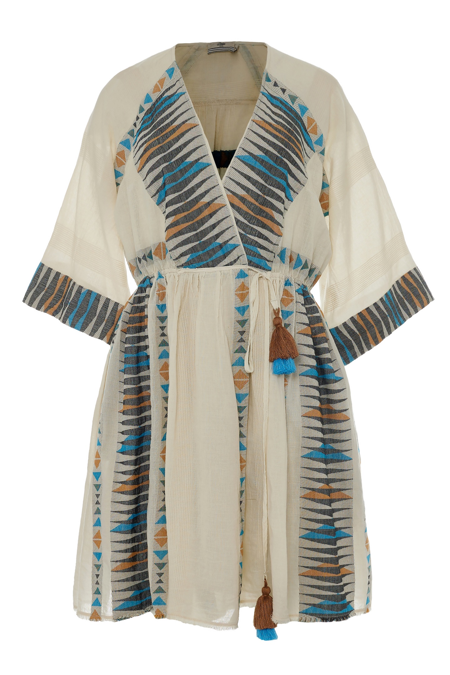 PANDORA SHORT DRESS JACQUARD BLUE CAMEL 1