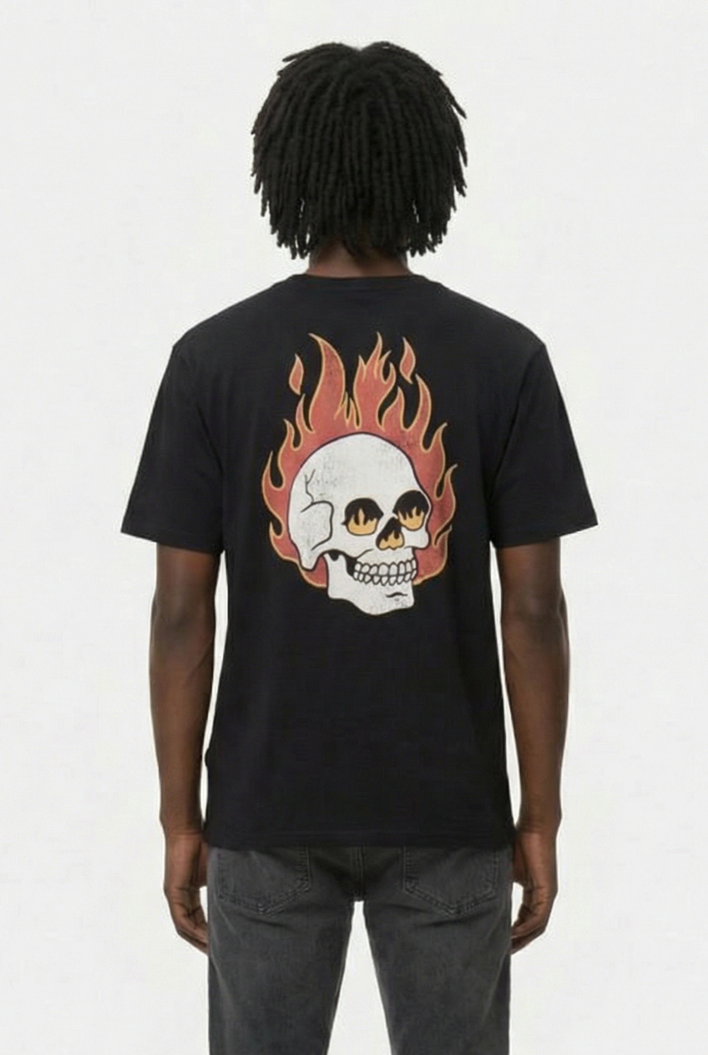 FLAMING SKULL WASHED SS TEE BLACK 2