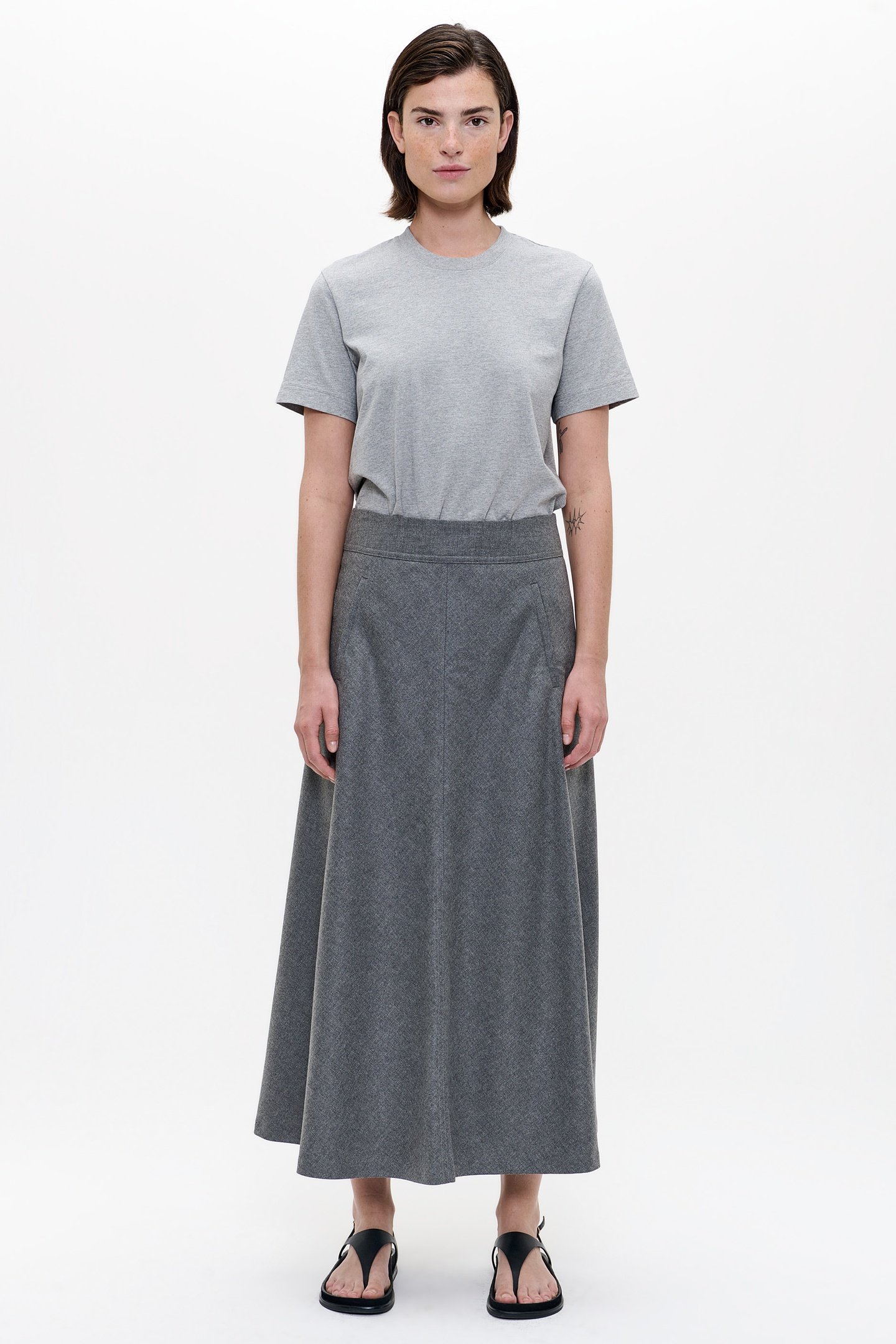WOOL MIX LONG SKIRT GREY MELANGE 2