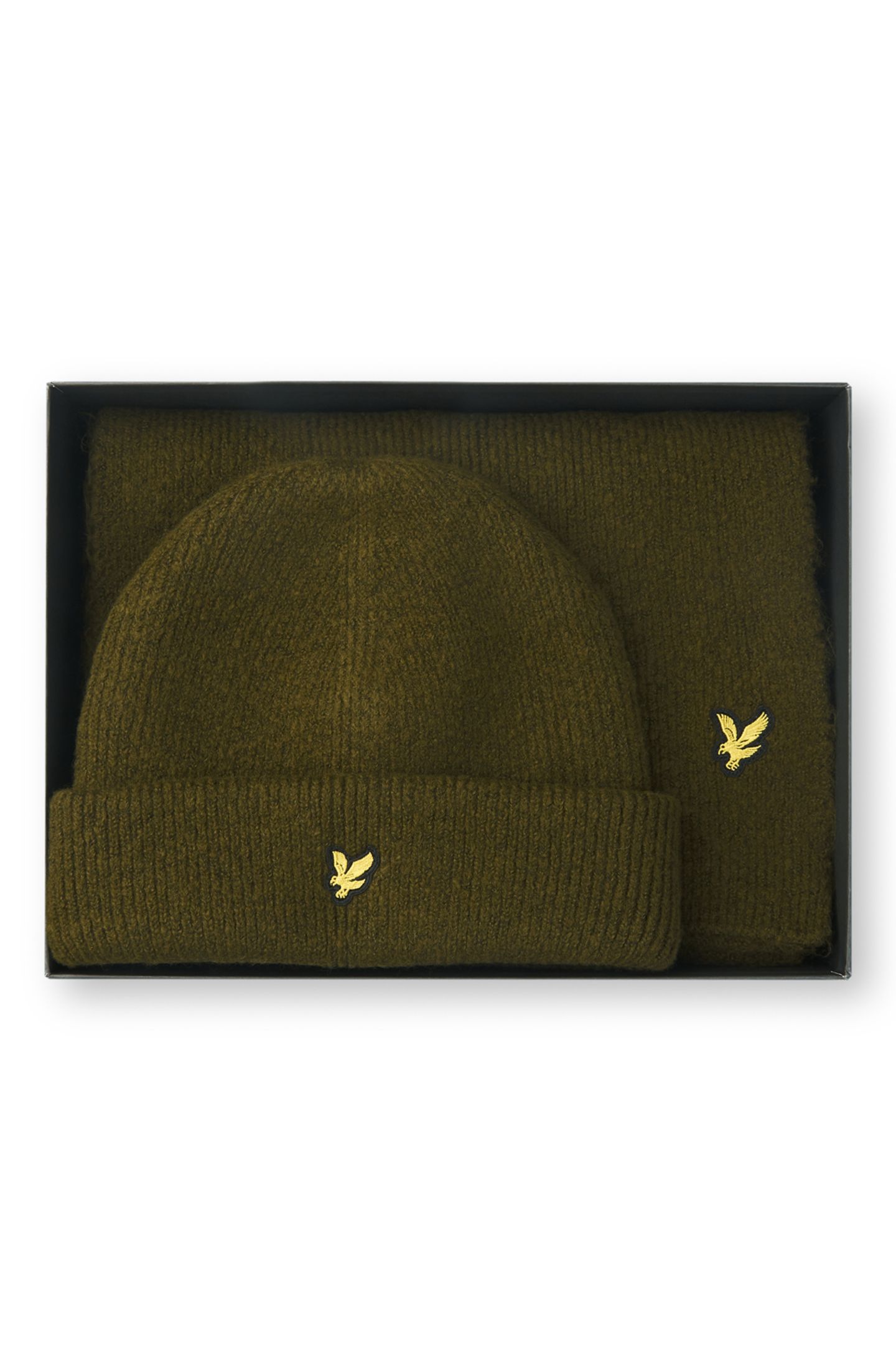 CHUNKY BEANIE HAT SCARF SET OLIVE 1