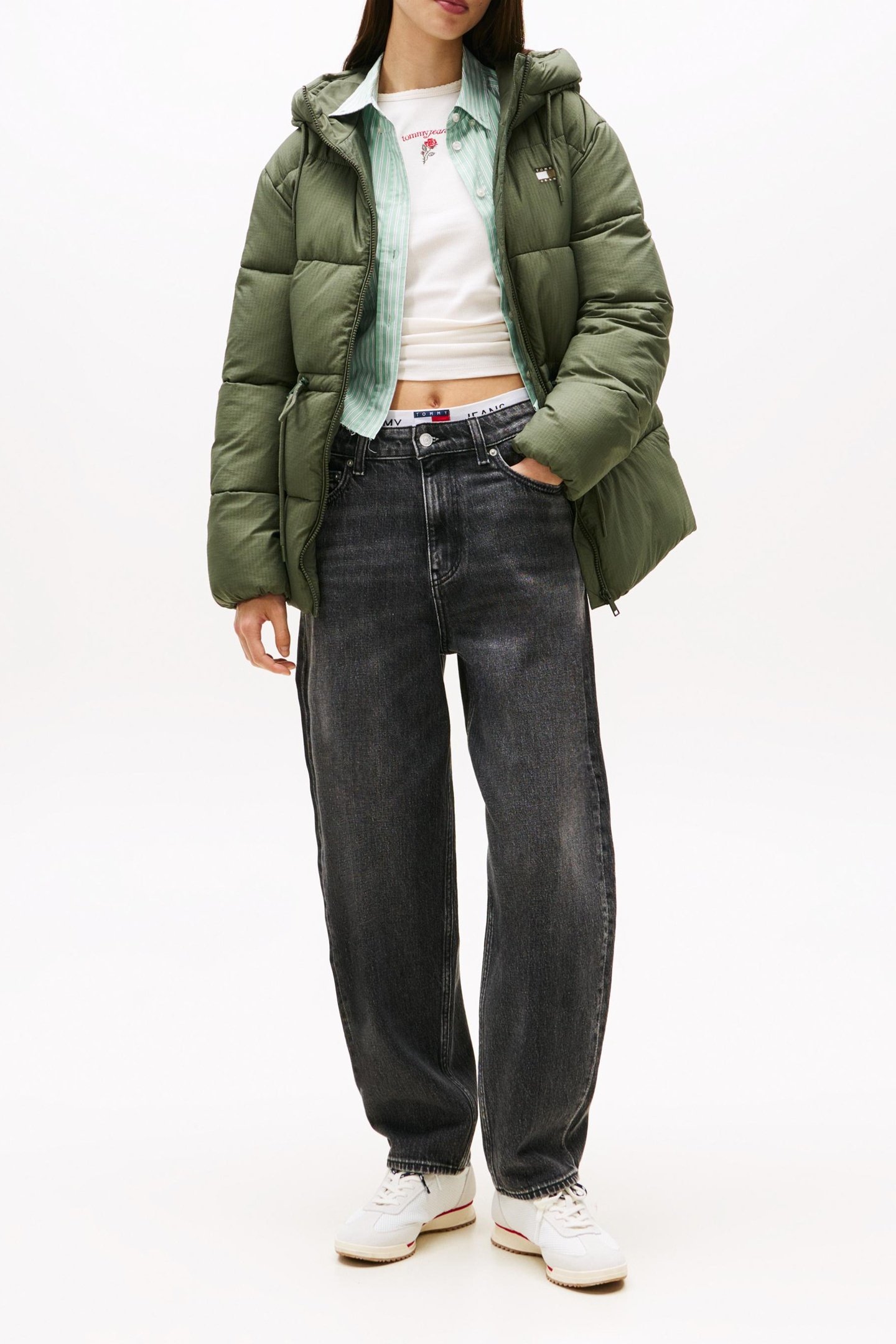 HOODED MIDI PUFFER JACKET PEWTER GREEN 2