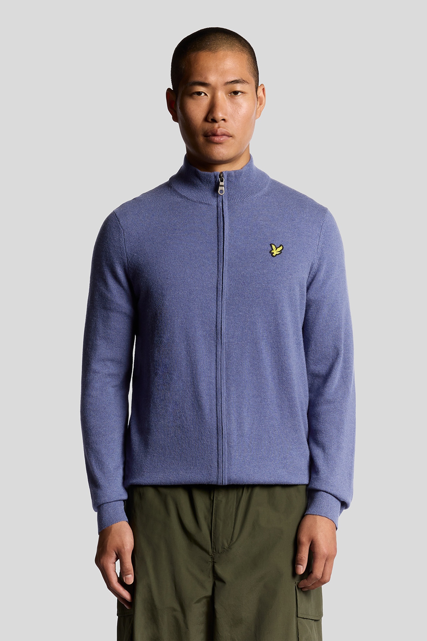 LAMBSWOOL BLEND ZIP THROUGH CARDIGAN GRAYSTONE MARL 1