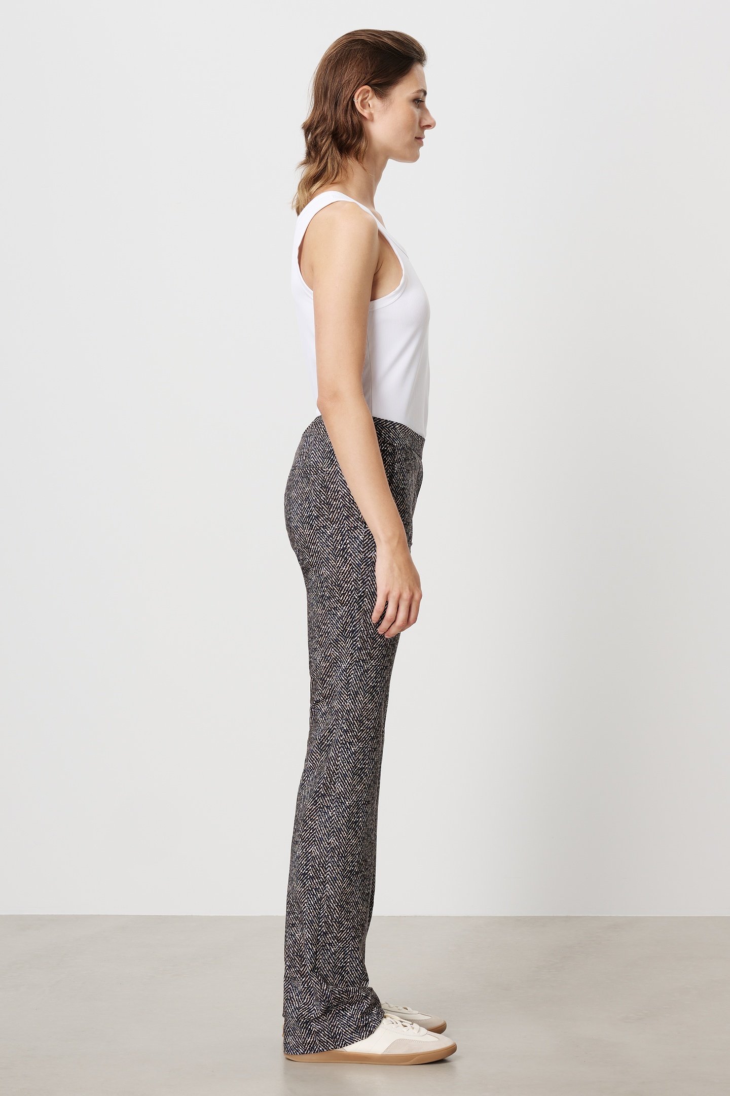 TWEED PRINT LONG BASIC PANTS INK BLUE 2