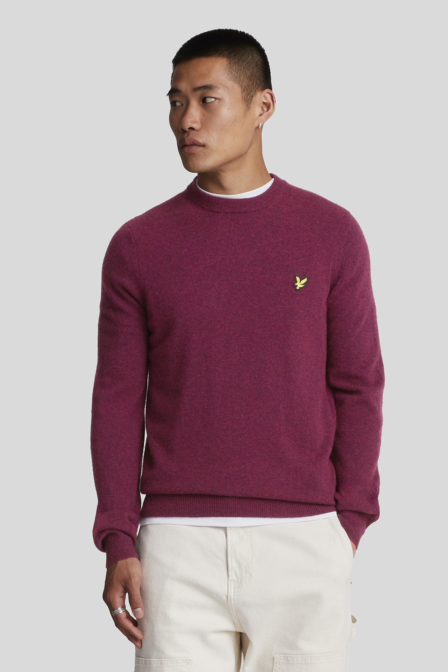 LAMBSWOOL BLEND CREW NECK JUMPER RICH BURGUNDY MARL 2