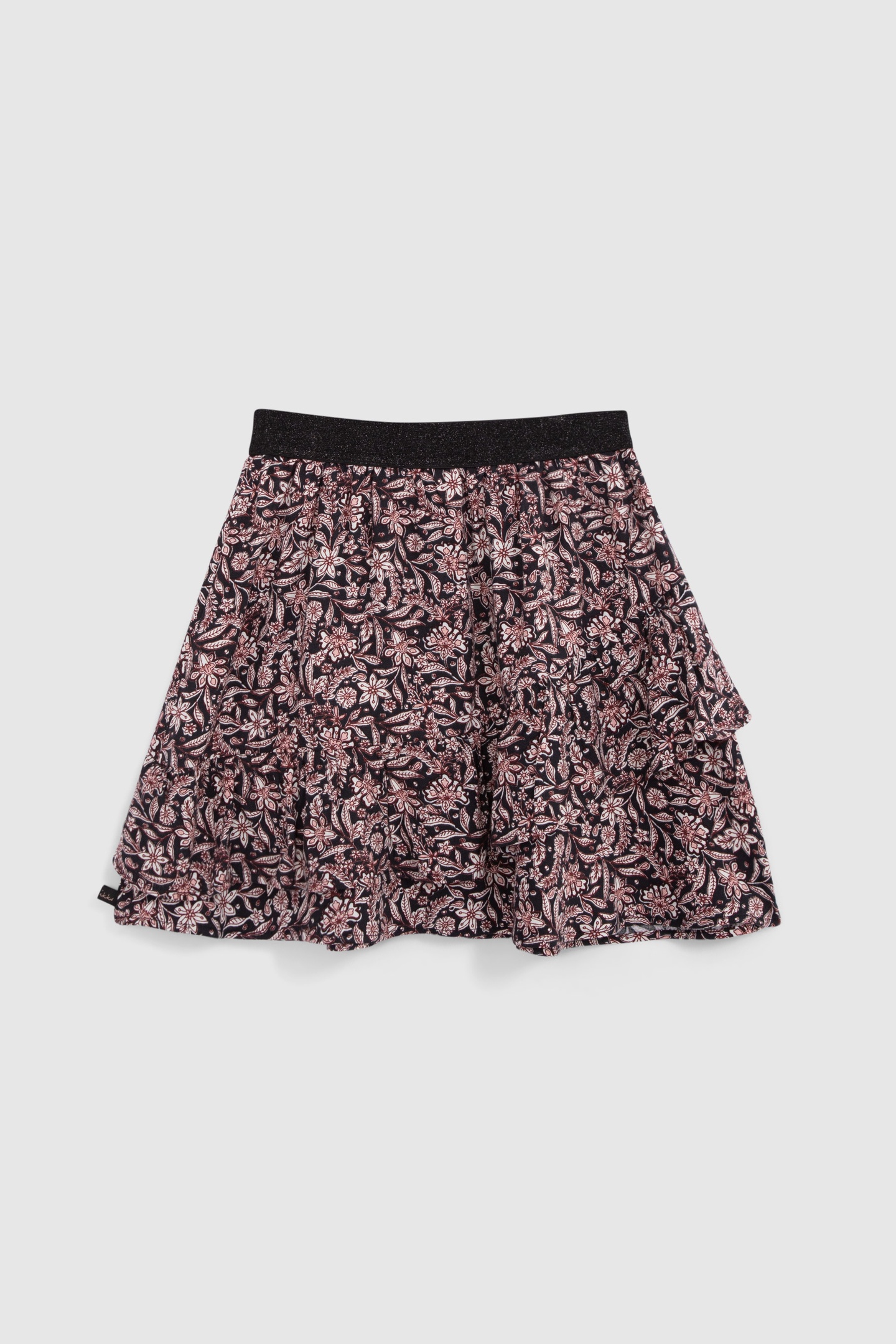 BLACK BAROQUE FLORAL PRINT SKIRT FOR GIRLS 2