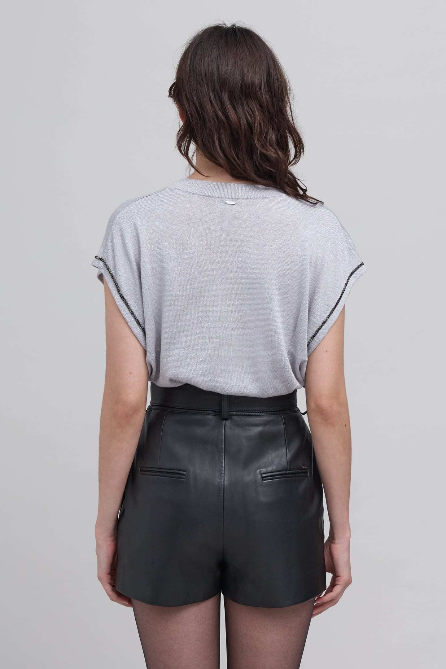 CLOUD GREY LUREX KNIT TOP WITH CURB CHAIN DETAIL 3