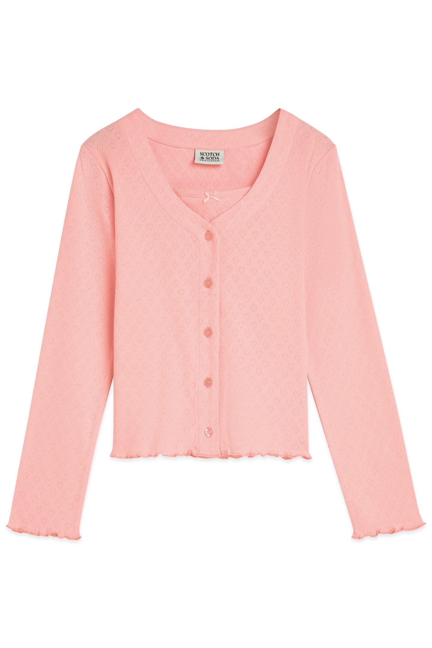 GIRLS BUTTON FRONT POINTELLE TOP PINK/YELLOW 1